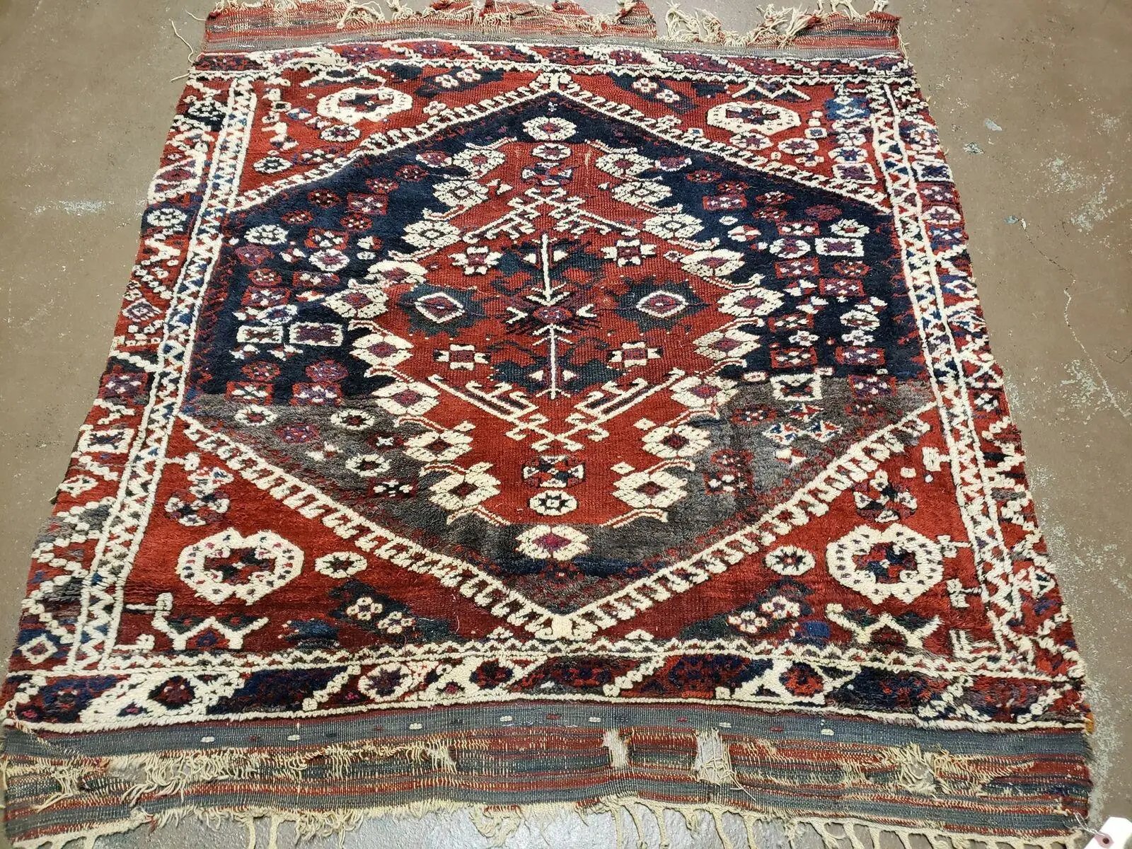 4' X 4' 4" Antique Handmade Turkish Oriental Bergema Wool Veg Dyes Tribal Collectible Rug by Jewel Rugs