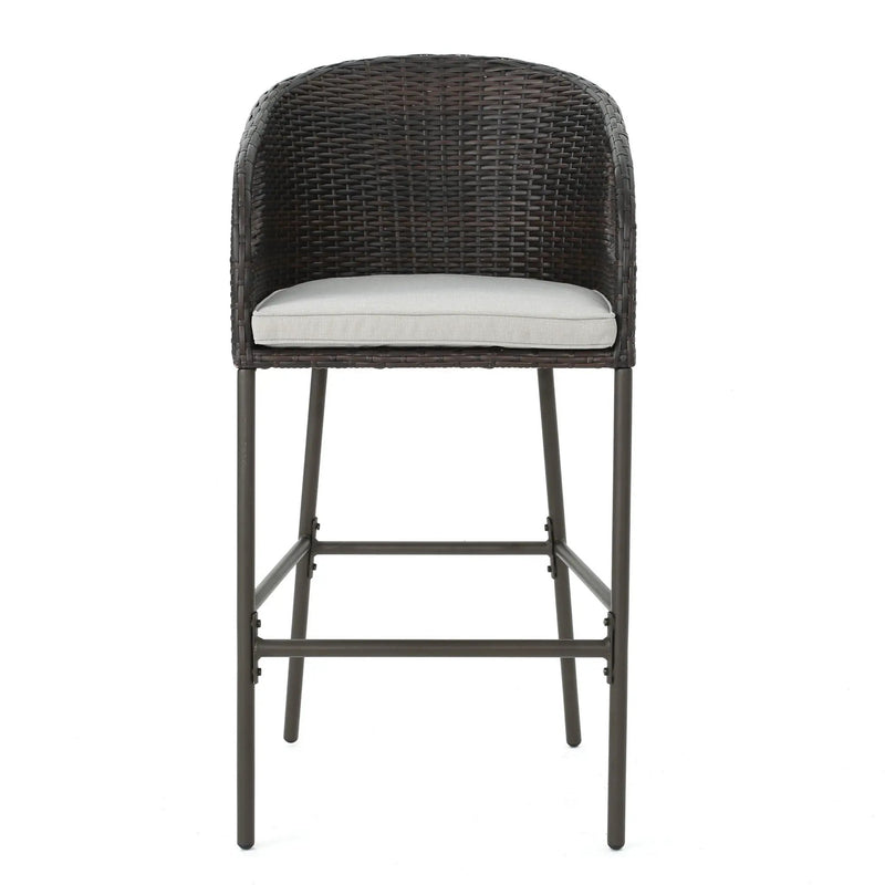 Outdoor 31" Rattan Barstools With Waterproof Cushions (Set of 2) - Multi Brown by HouseOfZazla