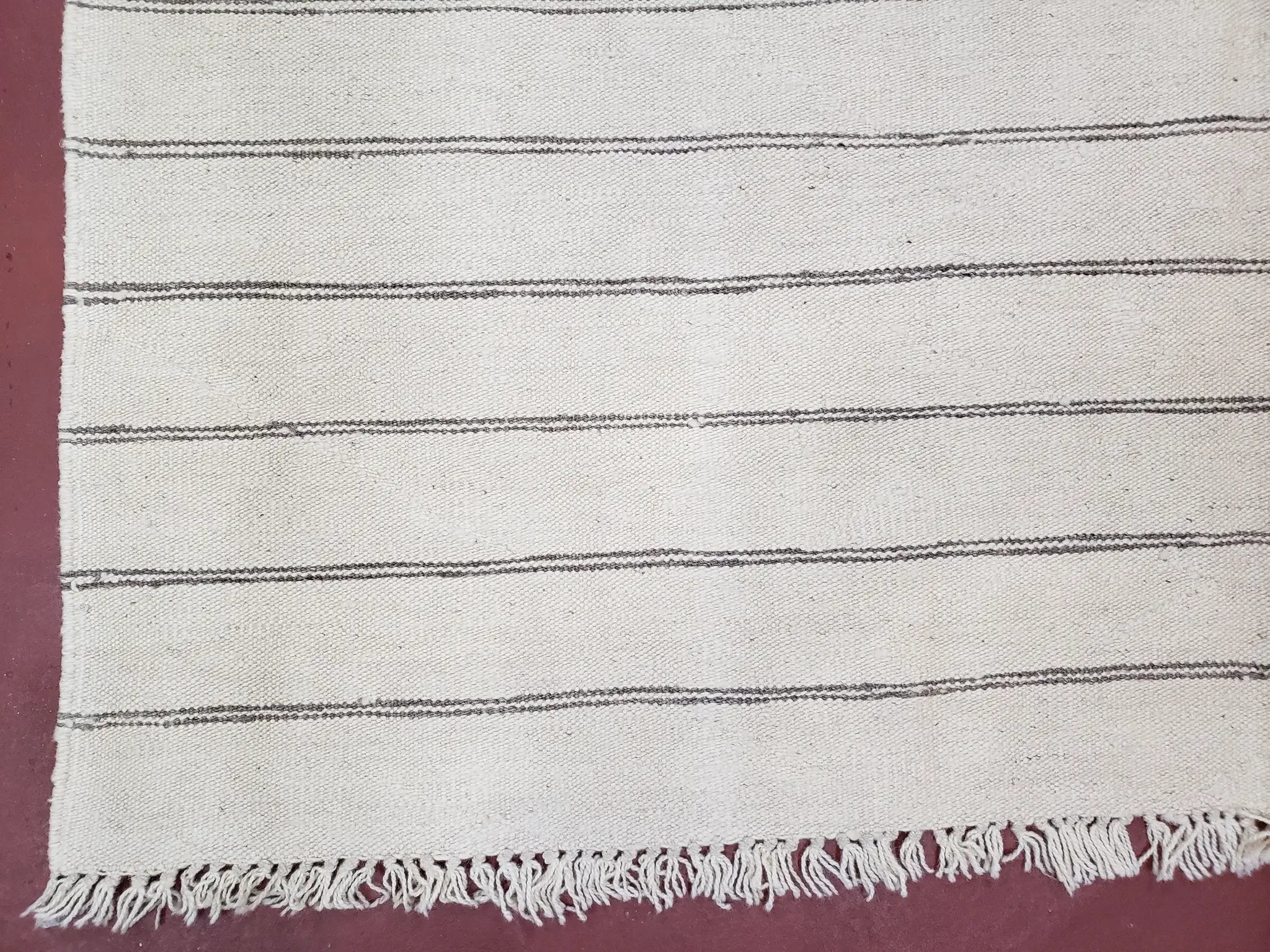 New Turkish Kilim Rug, Striped Area Rug, Southwestern Style, Off-white/Ivory Color, 5x8 Kilim Carpet, Hand-Knotted, Flatweave, Wool by Jewel Rugs