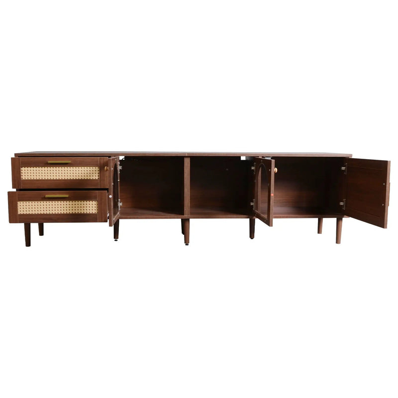 TV Stand With 3 Cabinets & 2 Drawers, LED Light Media Console For TVs Up To 80" - Dark Brown by HouseOfZazla