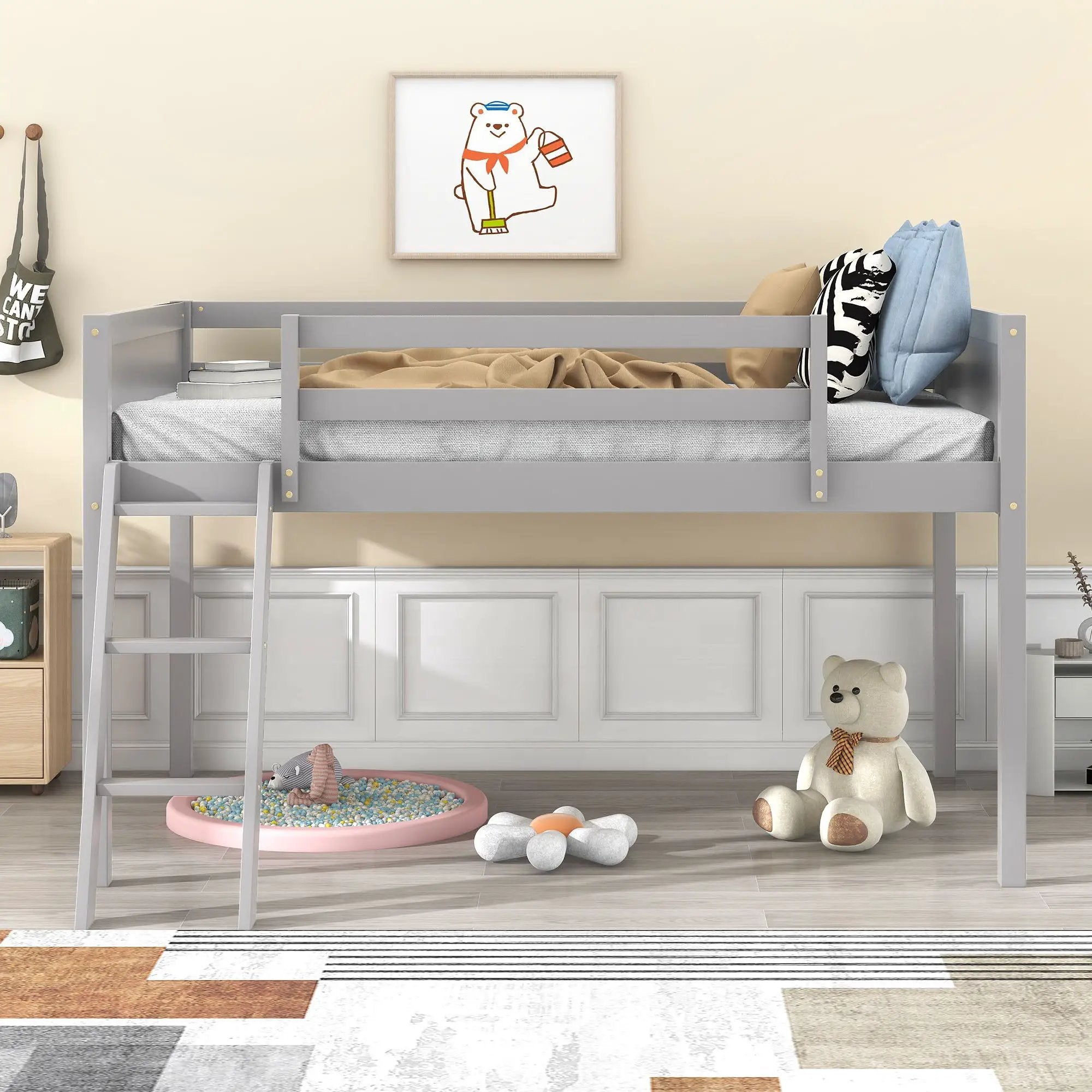 Low Loft Bed With Adjustable Ladder by Unique Piece Furniture