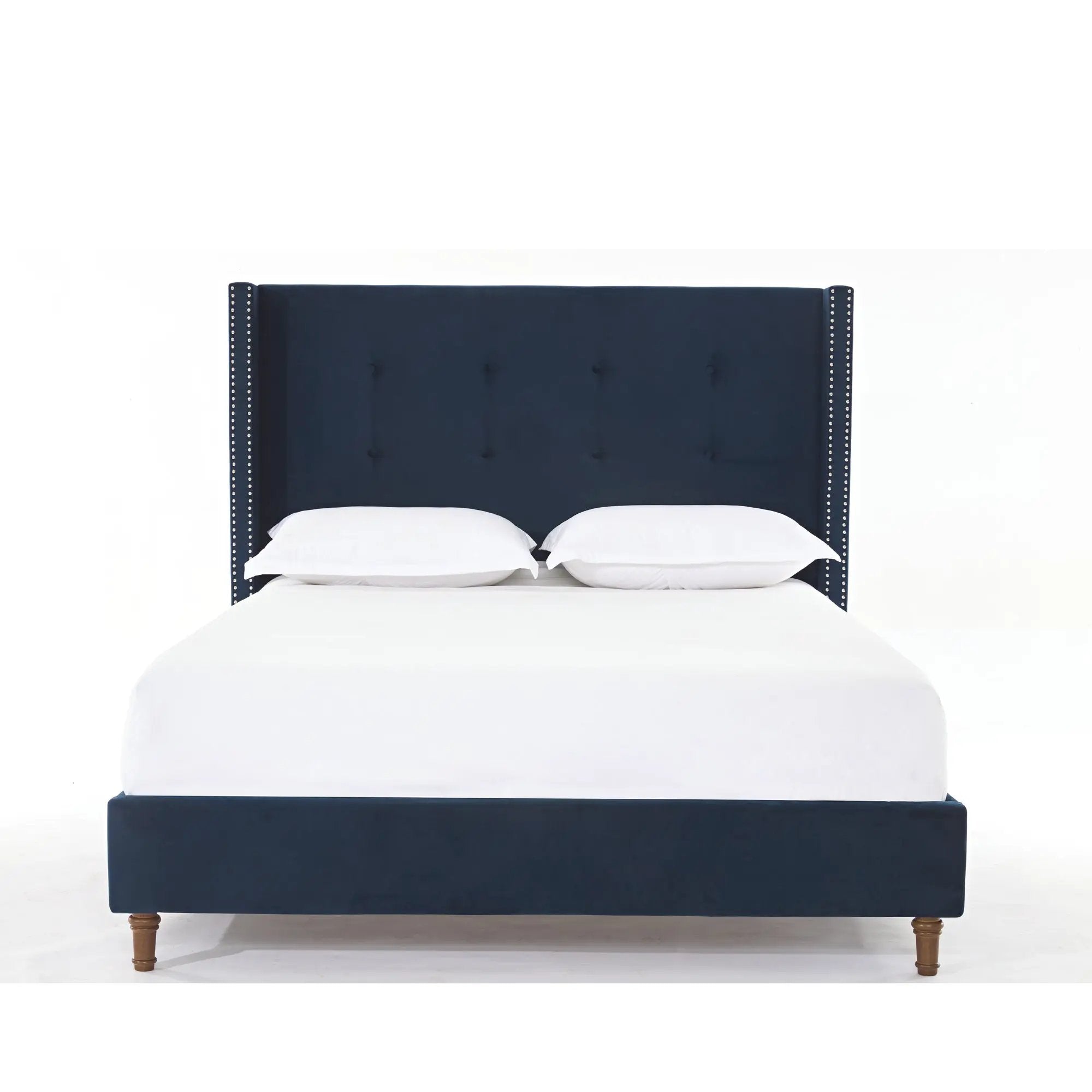 Peyton Upholstered Queen Bed with 54' High Headboard and Traditional Buttoned Tufting in Blue Velvet by BLAKHOM