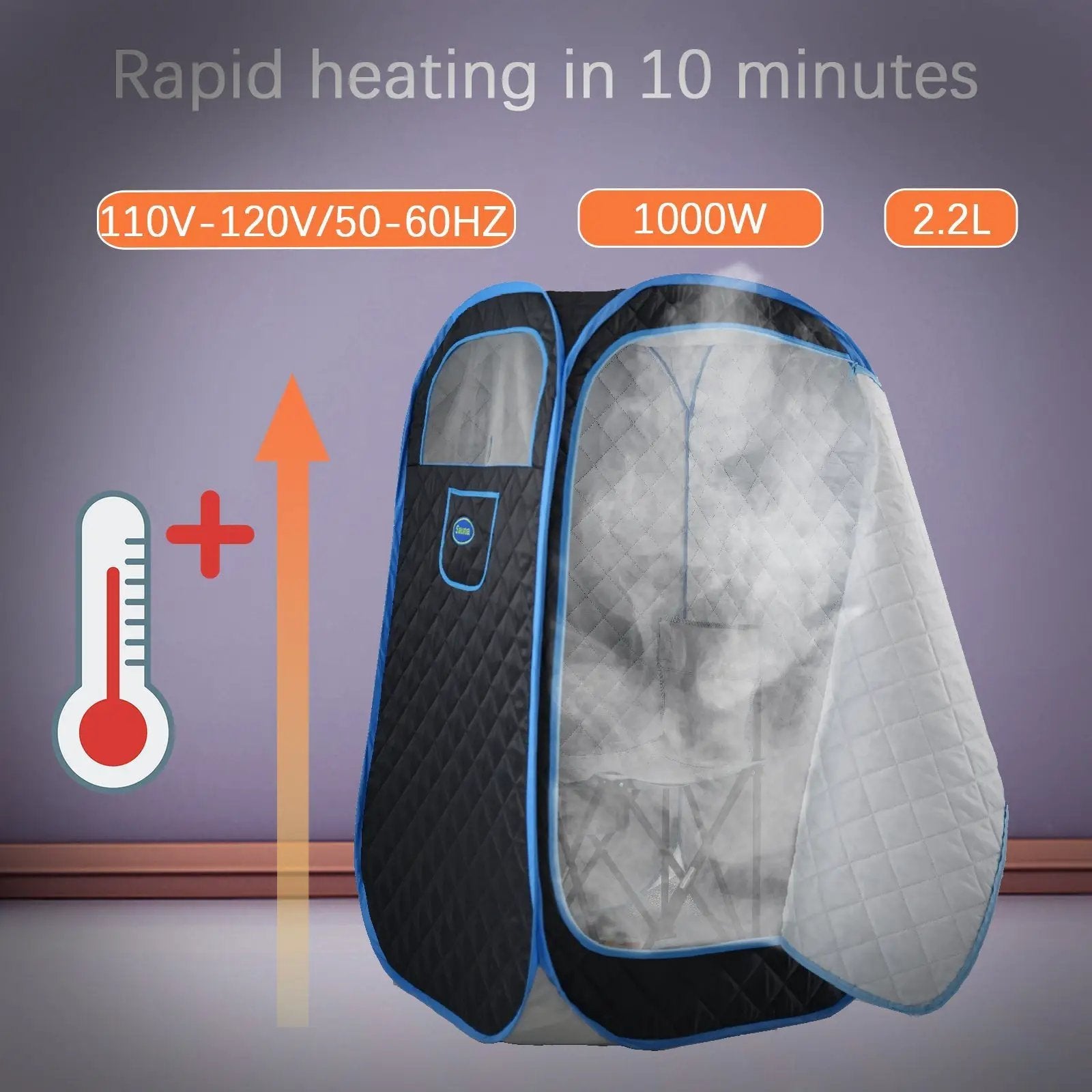Portable Folding Full size Steam Sauna with 1000W&2.2L steam Generator. Personal Sauna Tent for Relaxation & Spa at home. Fast heating. Folding Steel Rim, it's easy to install, with FCC certification. by HouseOfZazla