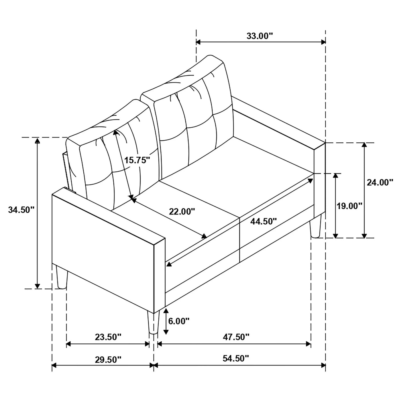 Harvey - Tufted Loveseat With Track Arm Design by HouseOfZazla