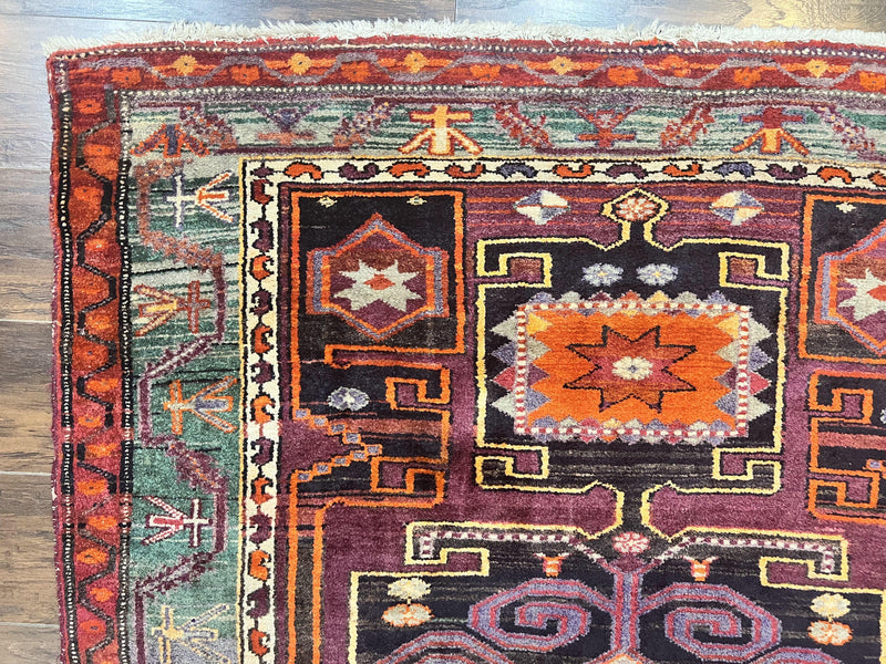 Persian Tribal Rug 5x6, Persian Nahavand Rug, Purple, Geometric Vintage Wool Handmade Carpet by Jewel Rugs