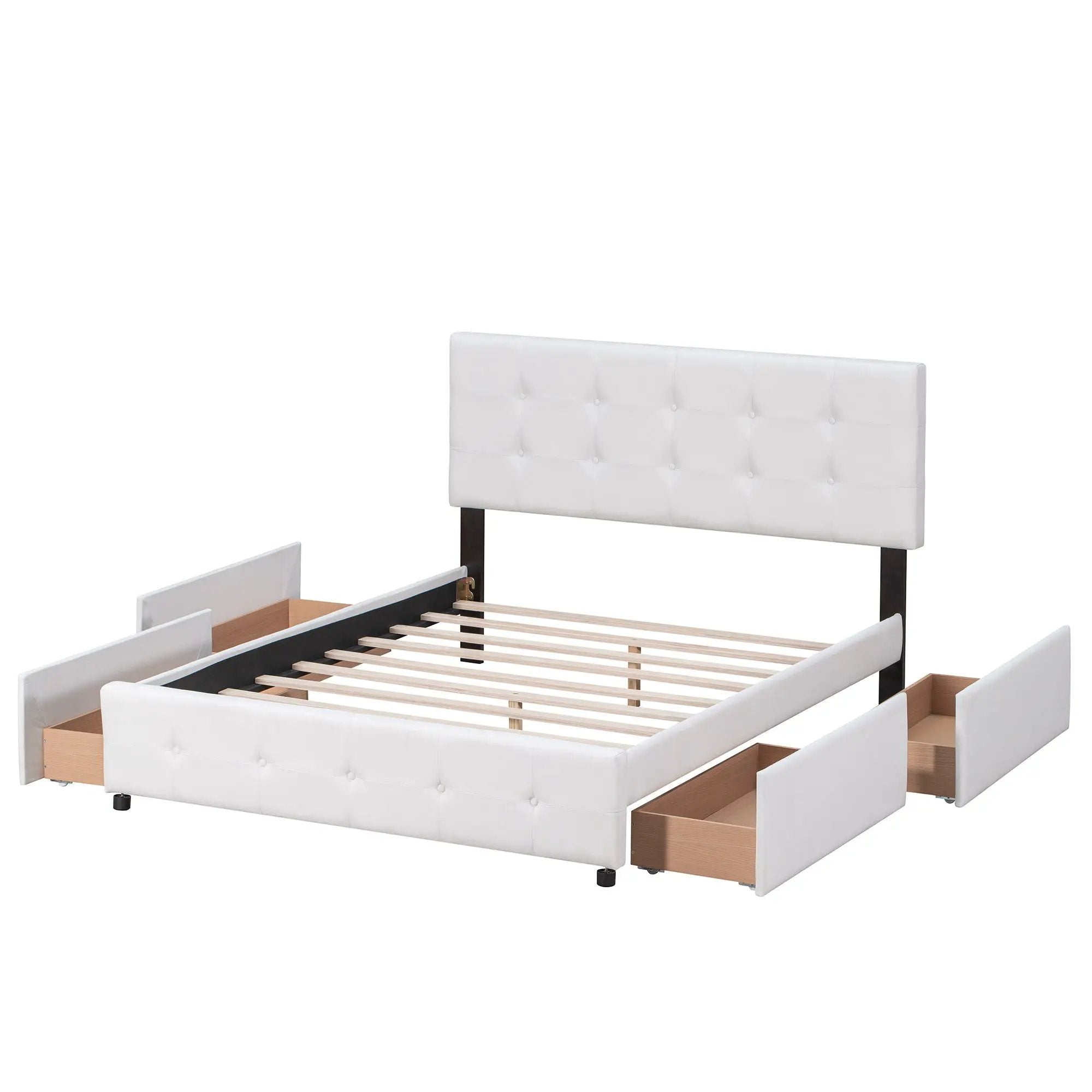 Upholstered Platform Bed With Classic Headboard And Drawers, No Box Spring Needed by HouseOfZazla
