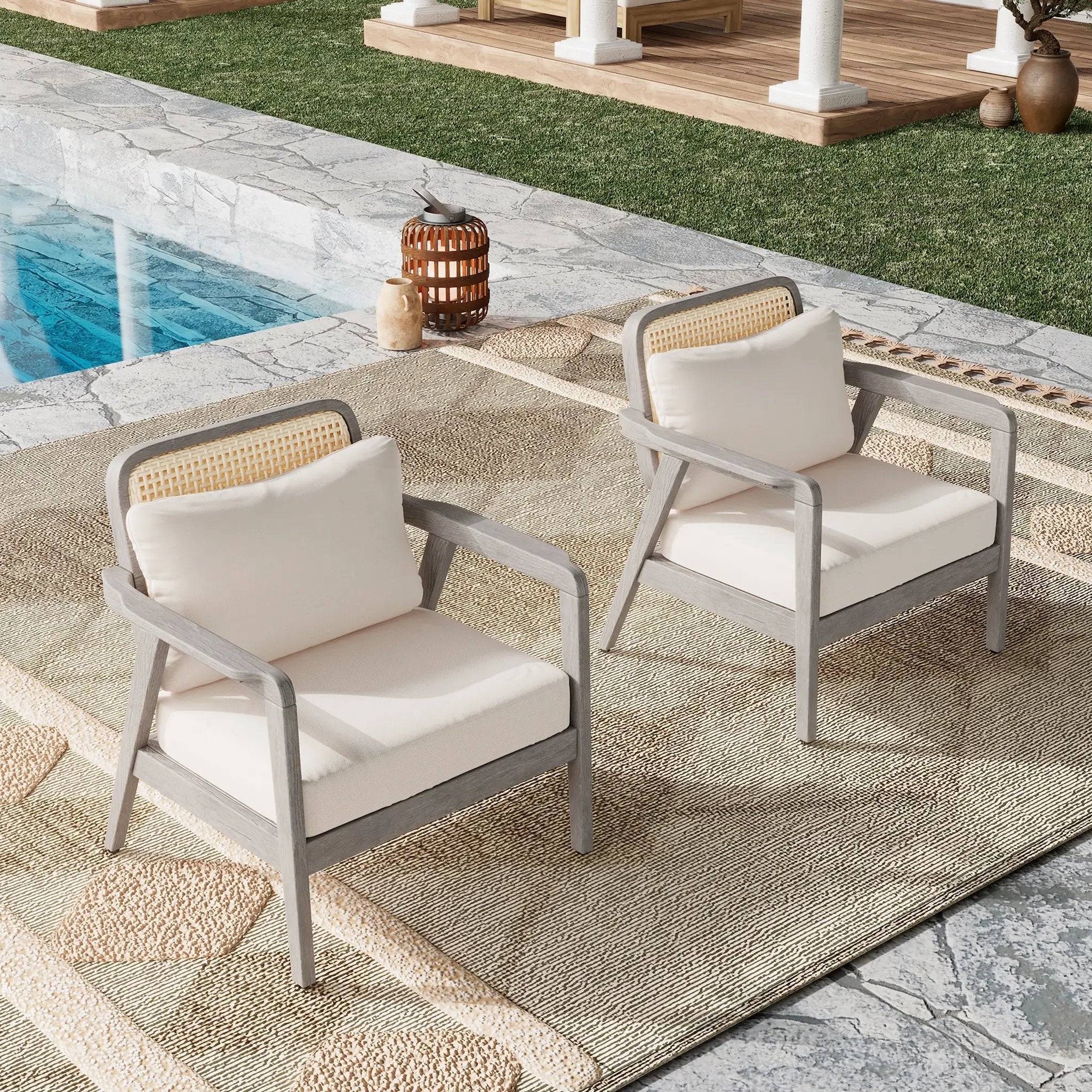 (Set of 2) Outdoor Acacia Wood Patio Club Chairs with Cushions by HouseOfZazla