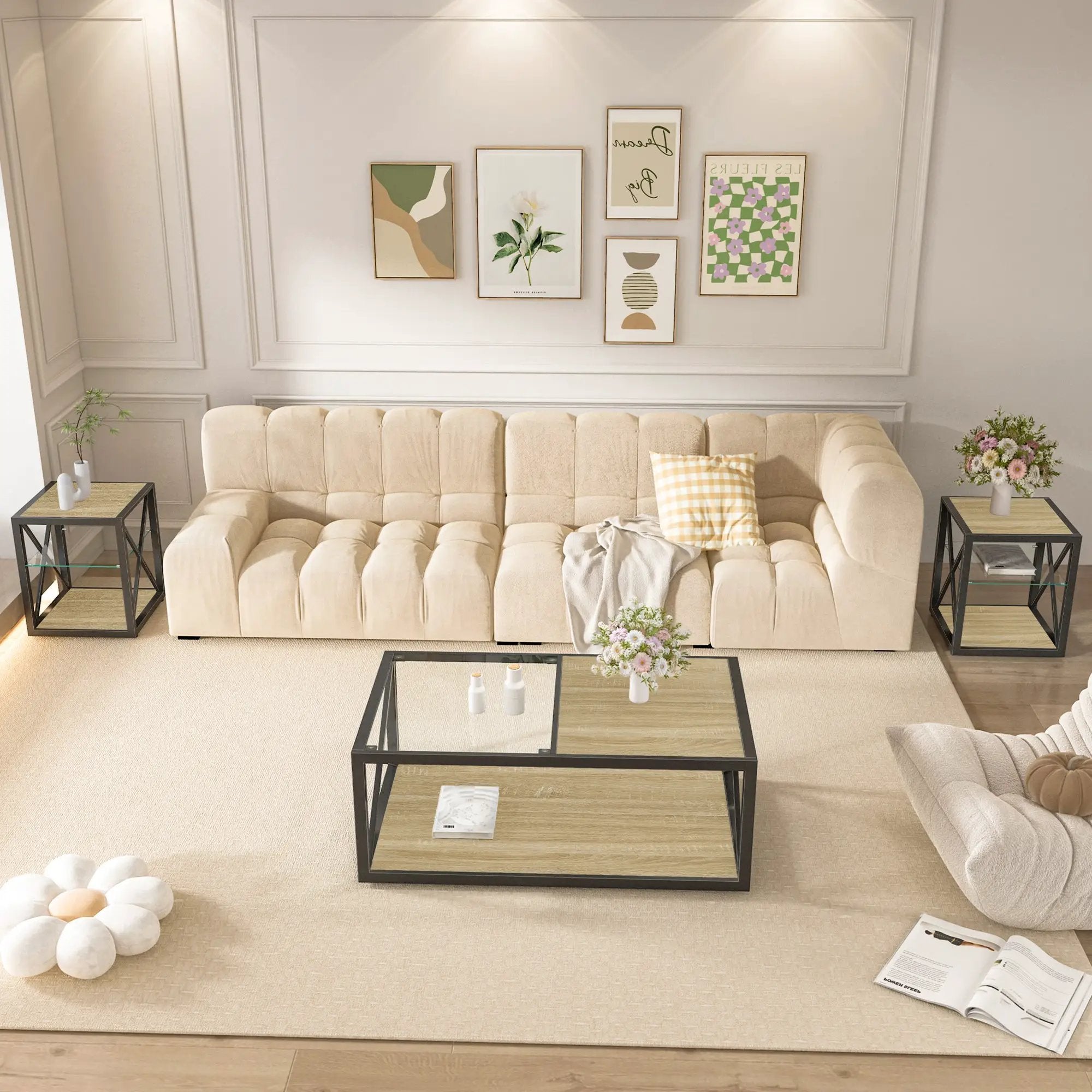 Modern Coffee Table with Tempered Glass and Natural Wood MDF Top by HouseOfZazla