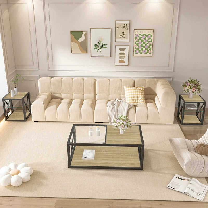 Modern Coffee Table with Tempered Glass and Natural Wood MDF Top by HouseOfZazla