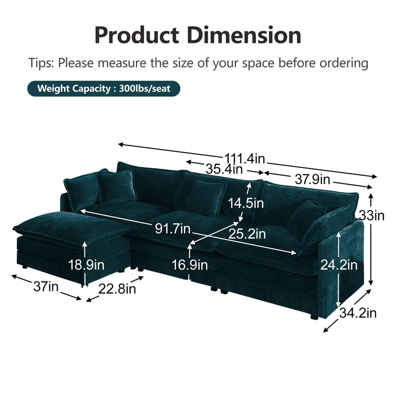 Comfortable Deep Seat Reversible Modular 3 Seater Sectional Sofa by HouseOfZazla