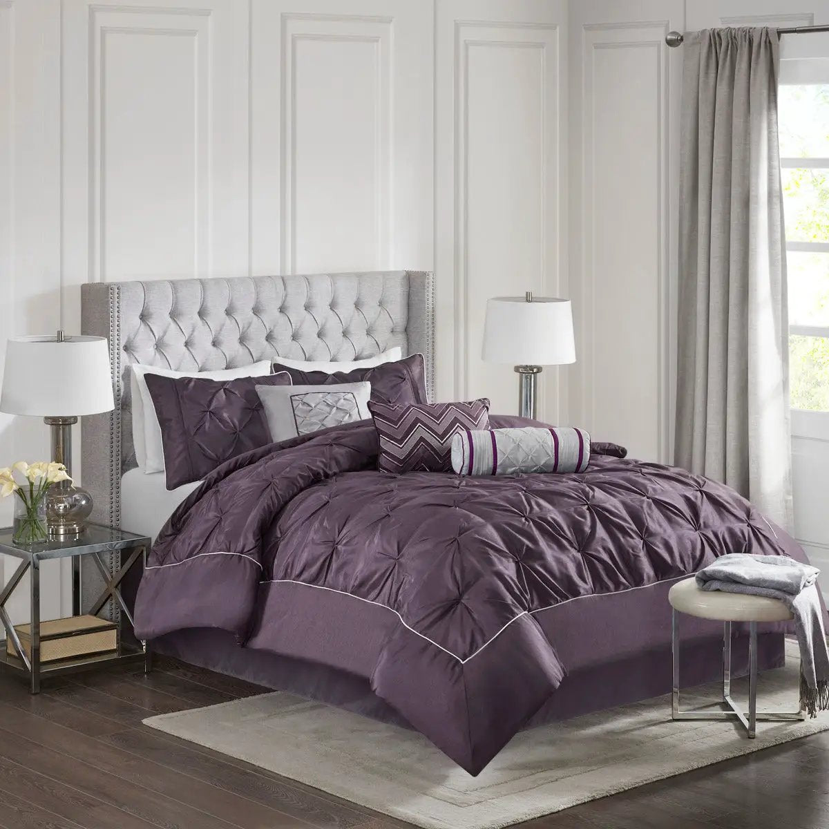 7 Piece Tufted Comforter Set Plum King by HouseOfZazla