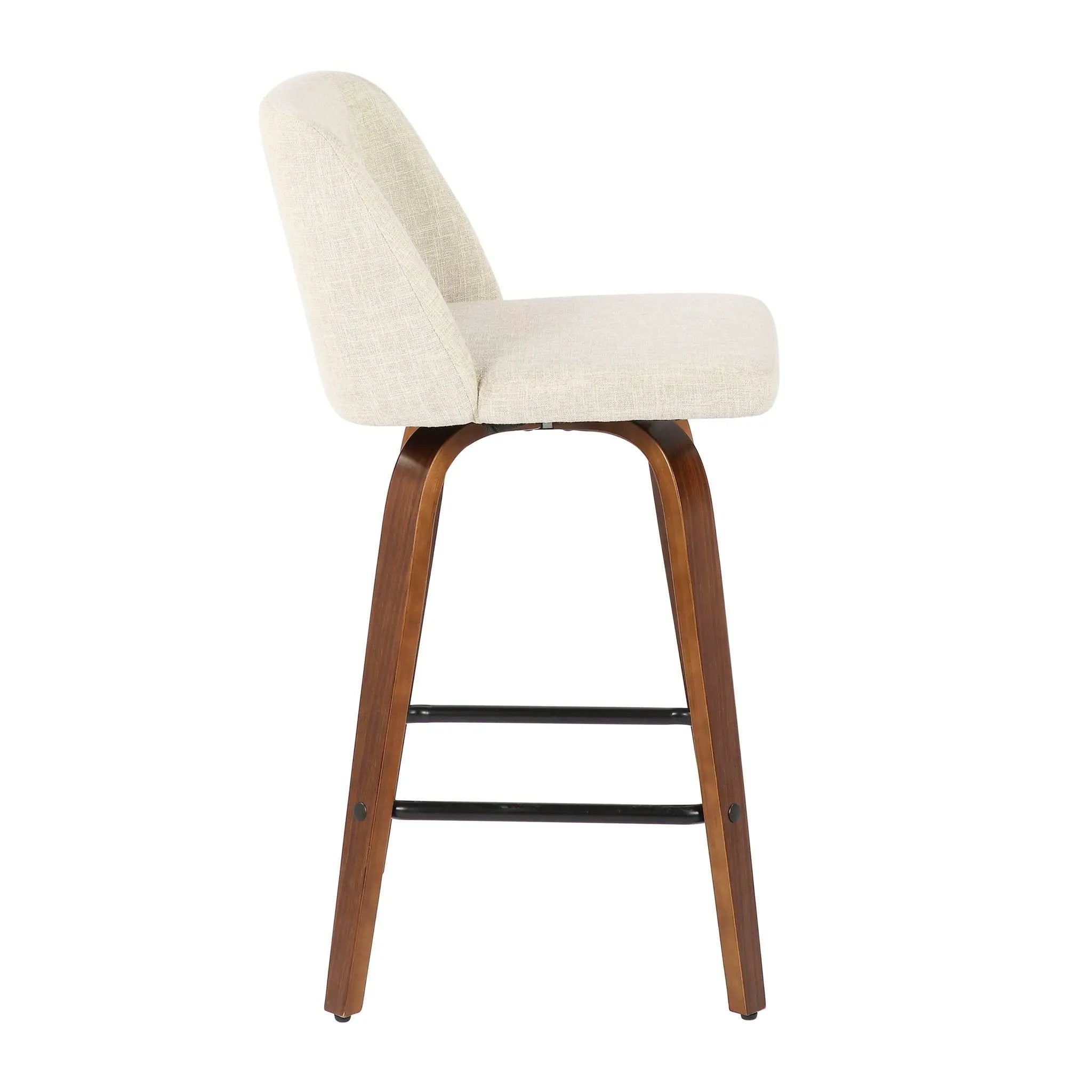Toriano - Mid-Century Modern Counter Stool, Square Footrest (Set of 2) - Walnut / Cream by HouseOfZazla