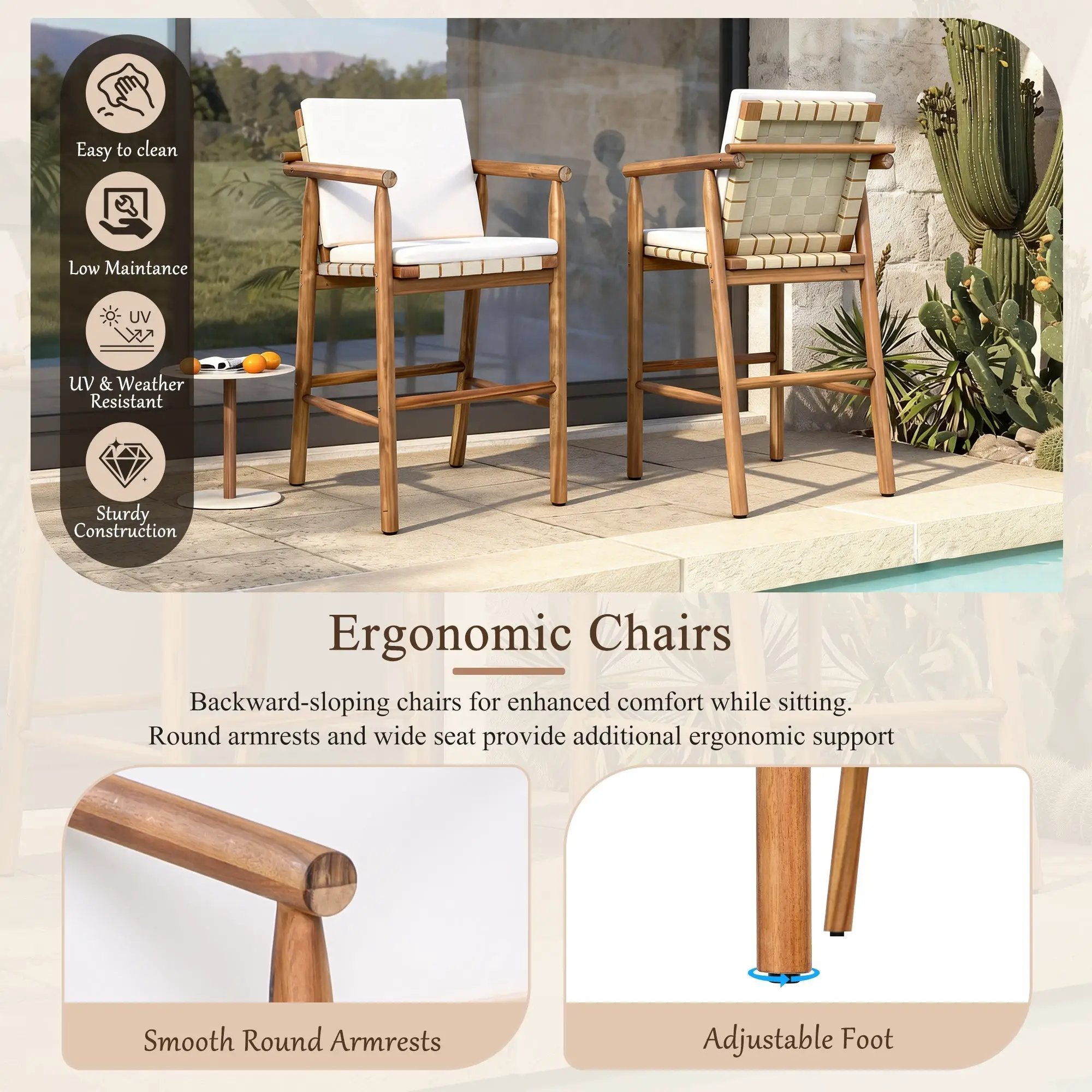 Outdoor Counter Height Bar Stools Set of 2 with Cushions by HouseOfZazla