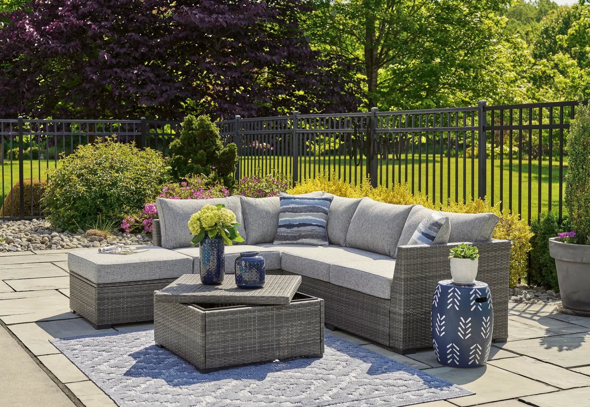 Petal Road - Loveseat Sectional, Ottoman, Table Set (Set of 4) - Gray by Unique Piece Furniture