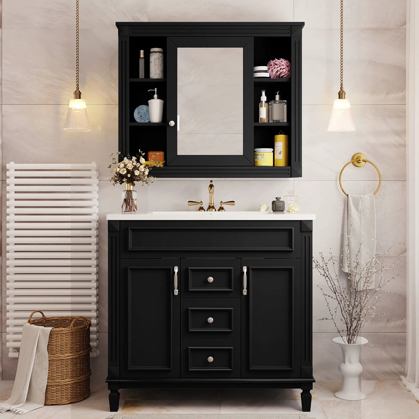Bathroom Vanity With Top Sink, Mirror Cabinet, 2 Soft Closing Doors & 2 Drawers by Unique Piece Furniture