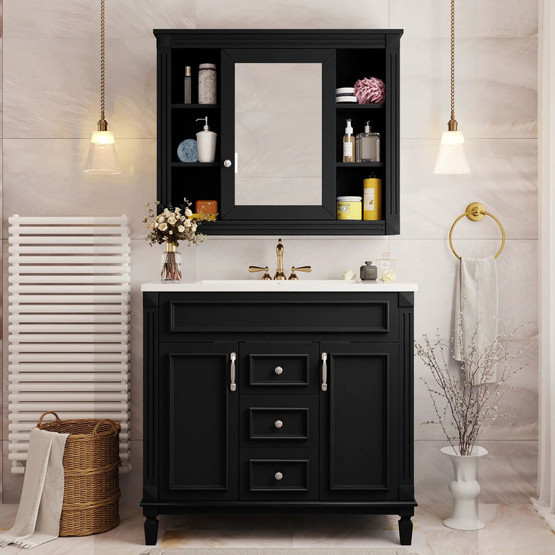 Bathroom Vanity With Top Sink, Mirror Cabinet, 2 Soft Closing Doors & 2 Drawers by Unique Piece Furniture