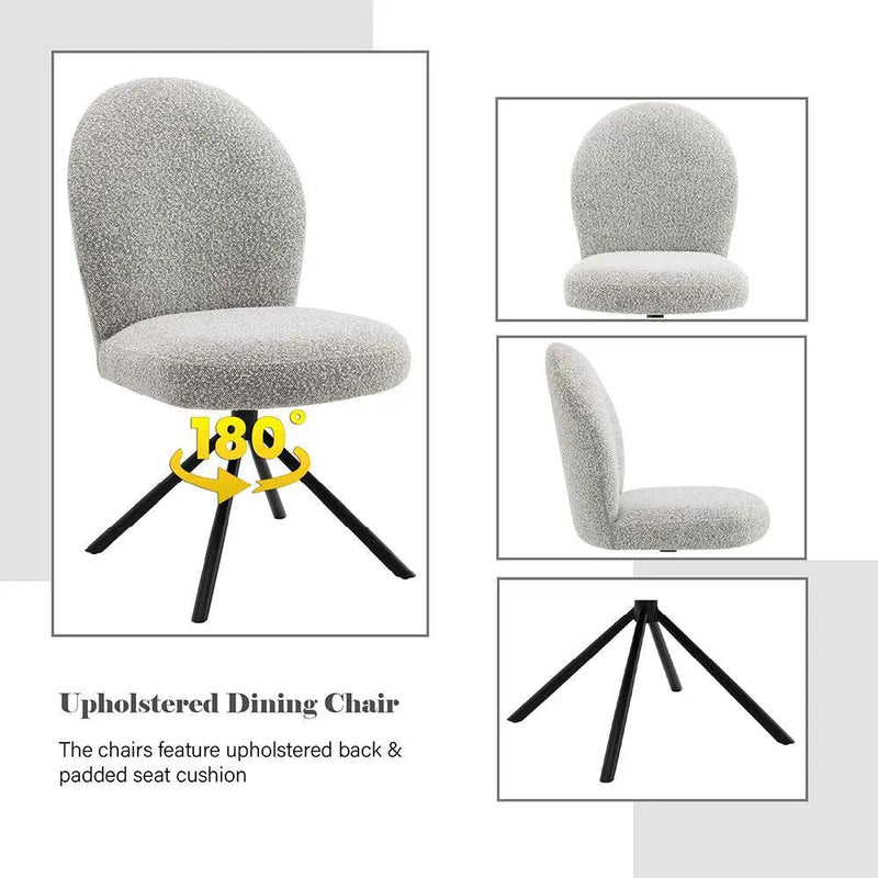 Lawton - Side Chair With Swivel (Set of 2) - Gray Boucle & Black by Unique Piece Furniture