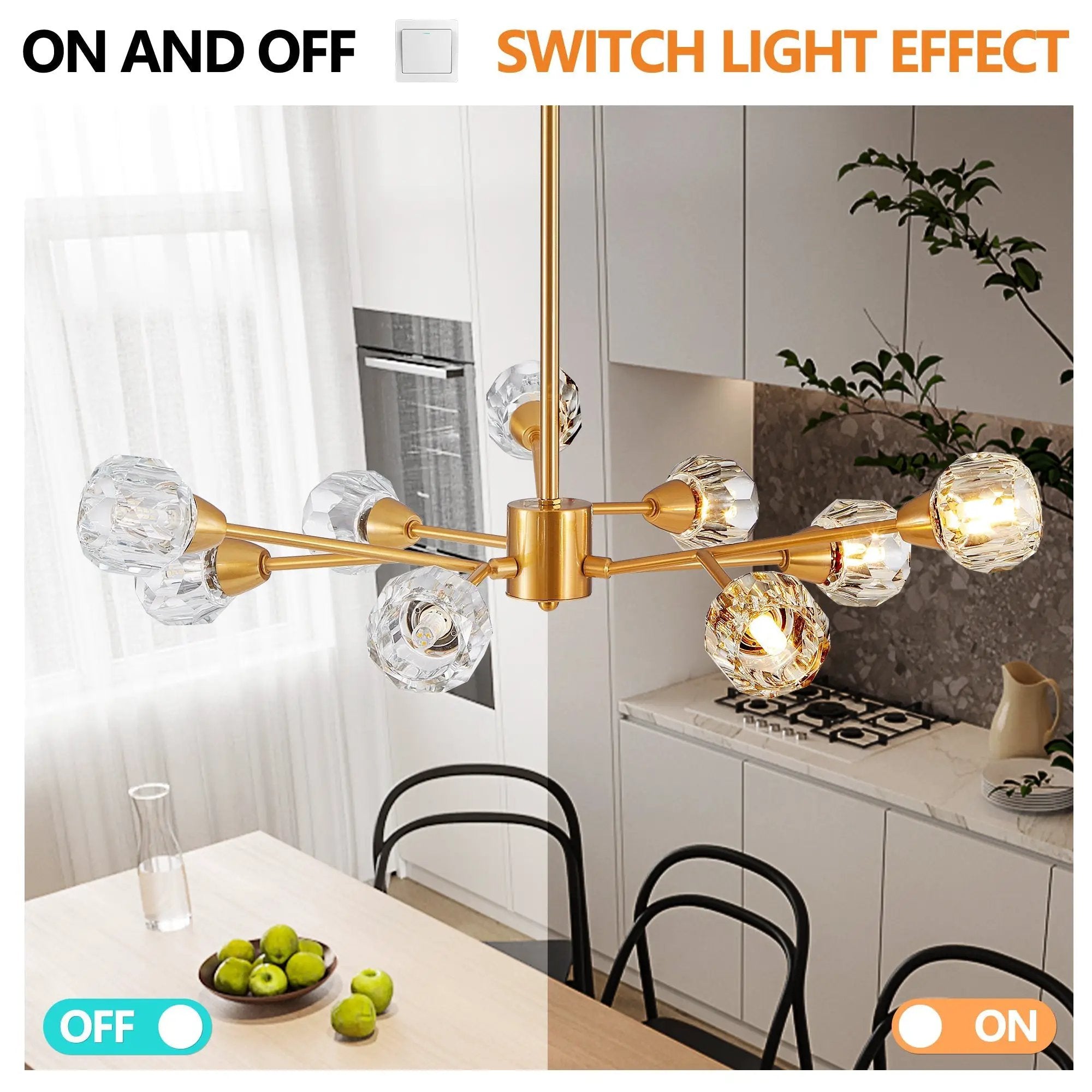 28" Modern Crystal Chandelier with 9 Lights in Golden Finish by HouseOfZazla