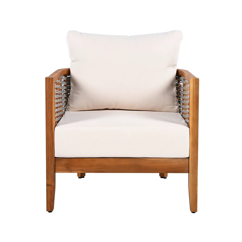 Outdoor Tub Design Armchair with Woven Rope and Acacia Wood by HouseOfZazla