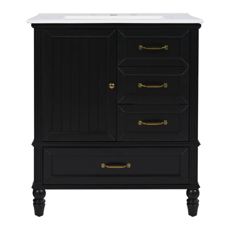 30" Bathroom Vanity With Sink, 3 Drawers, Adjustable Feet