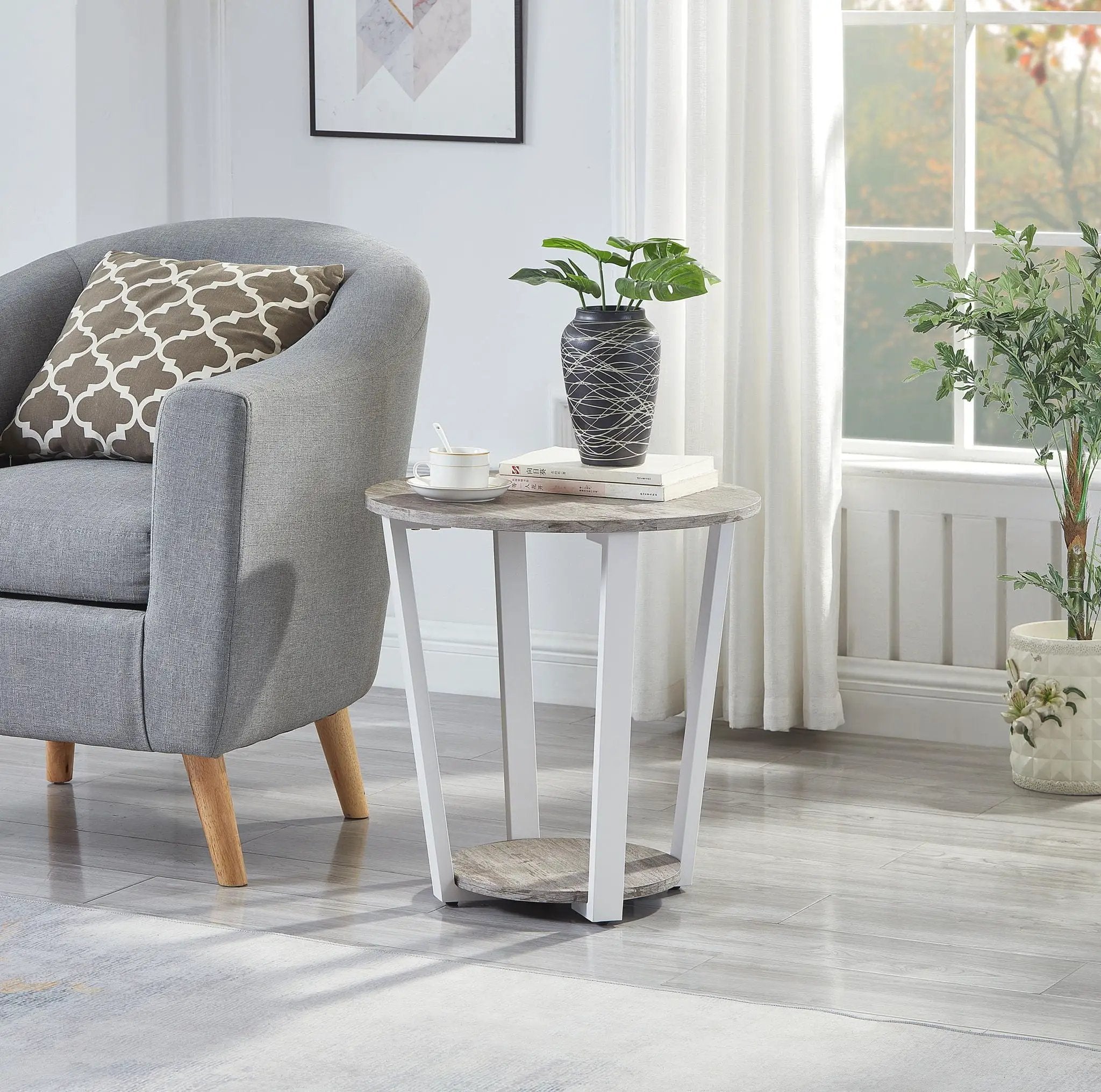 Elysian - Contemporary Round End Table With Shelf - Gray by Unique Piece Furniture