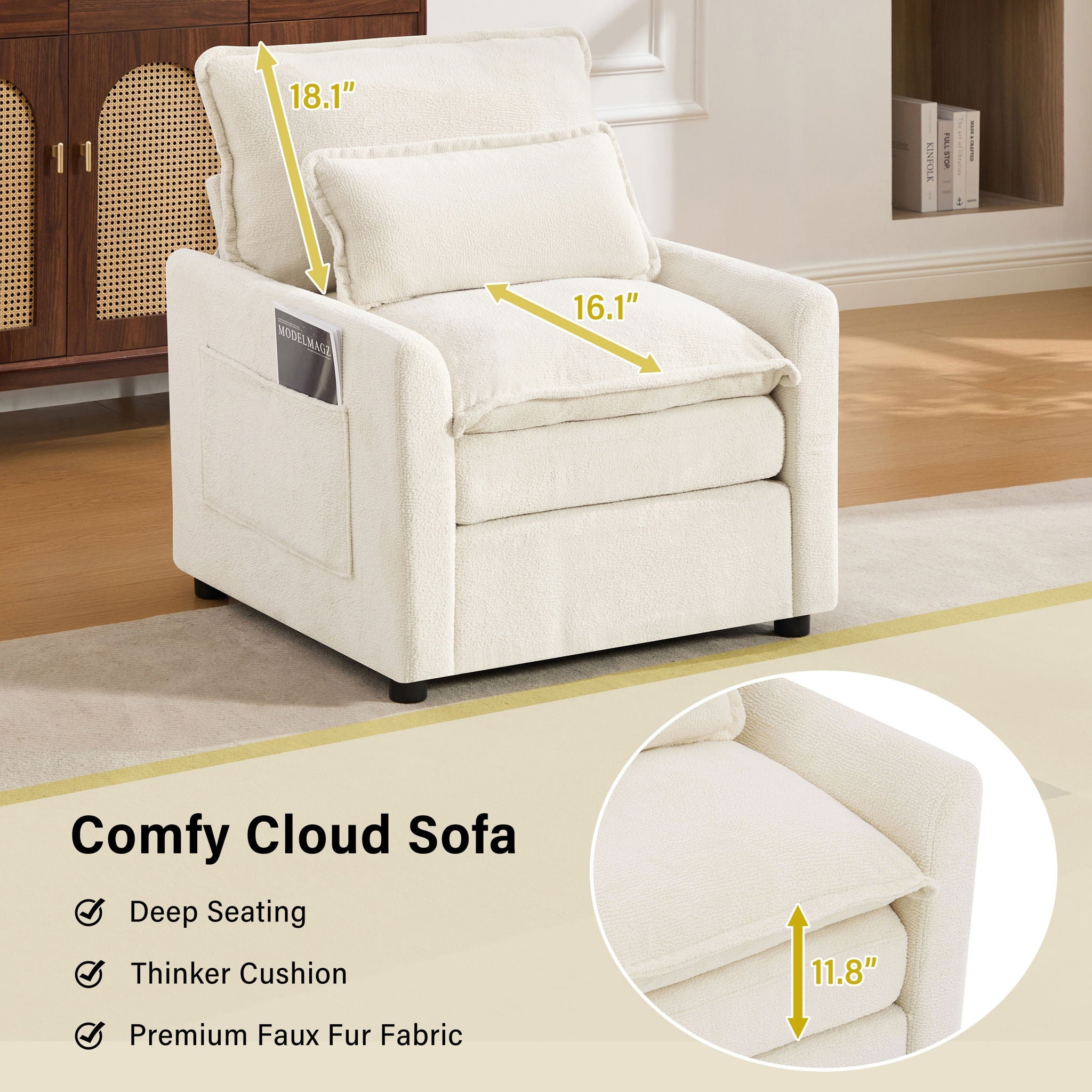 Modern Single Seat Accent Chair With Side Storage Pockets by HouseOfZazla