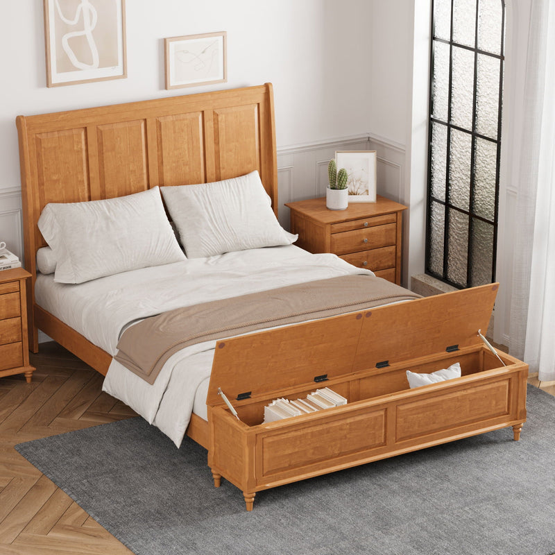Sleigh Bed Frame With Tall Headboard And Storage Bench by HouseOfZazla