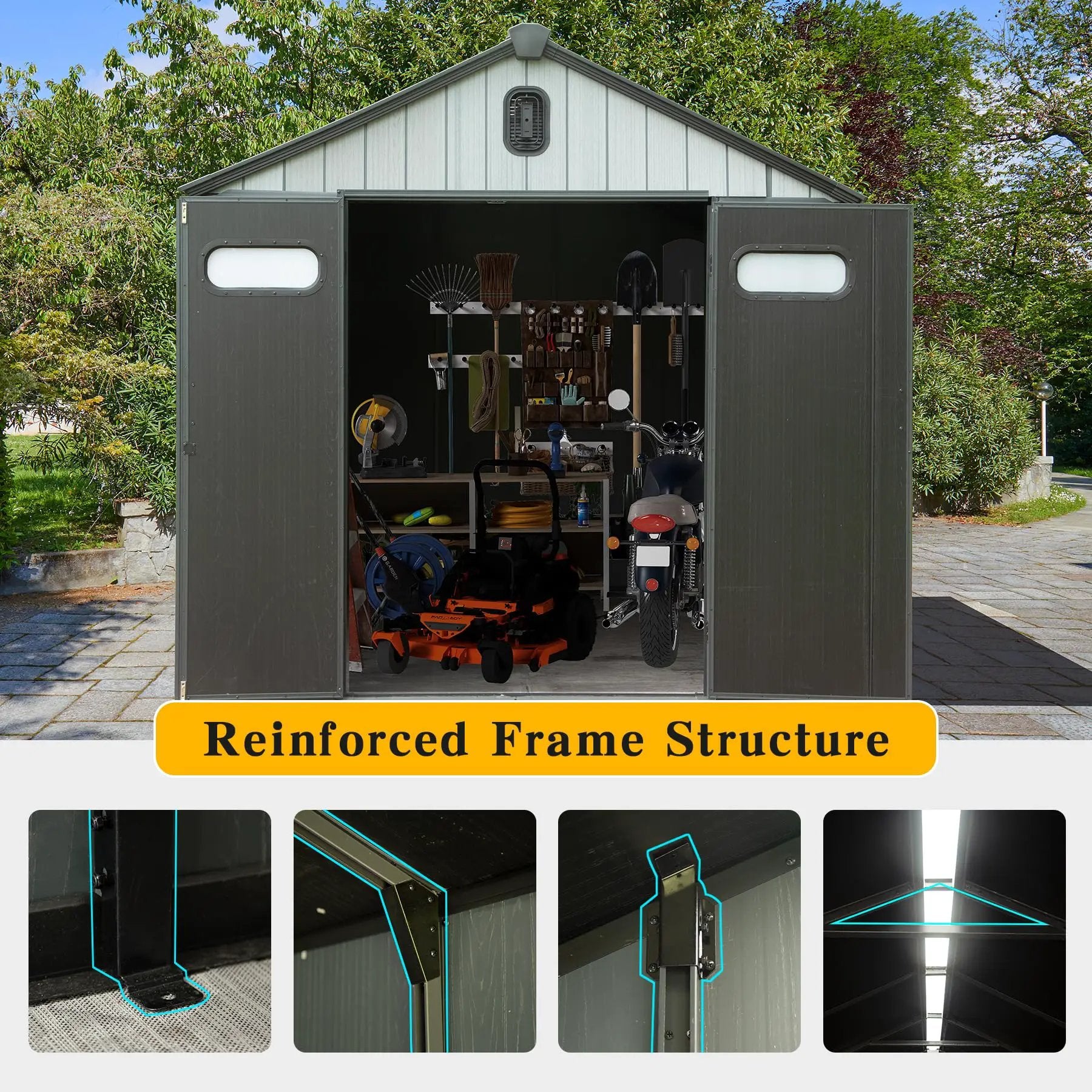 8x6FT Resin Outdoor Storage Shed with Lockable Door by HouseOfZazla