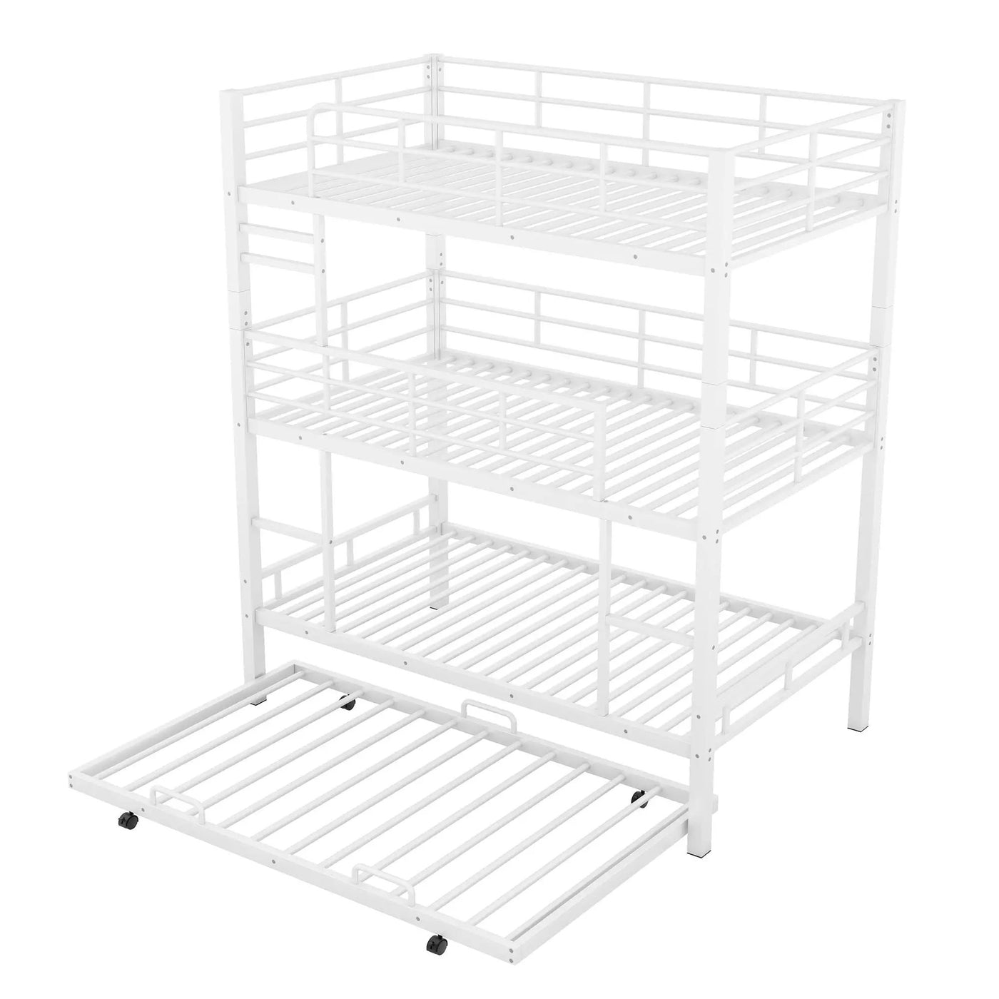 Triple Bunk Bed With Trundle, Heavy Duty Steel Construction by HouseOfZazla