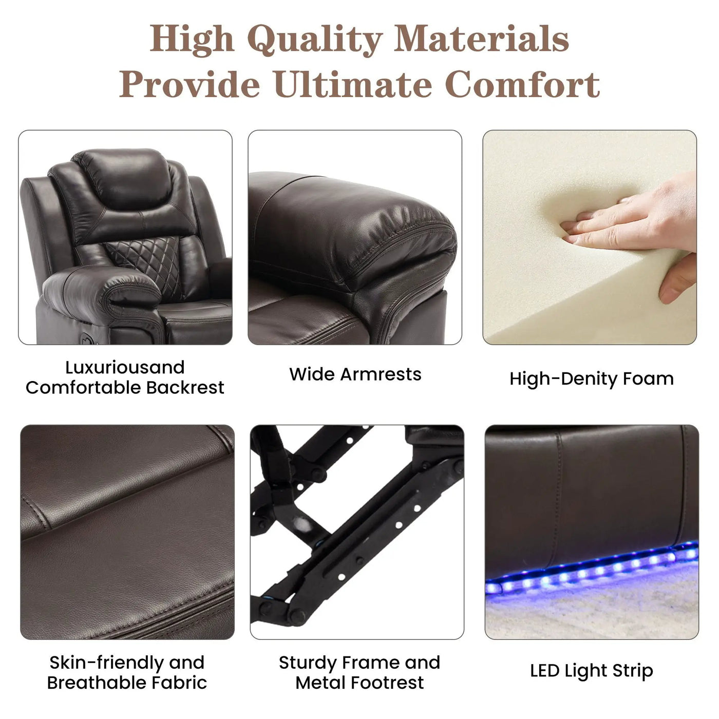 Home Theater Seating Manual Recliner Chair With Led Light Strip For Living Room by Unique Piece Furniture