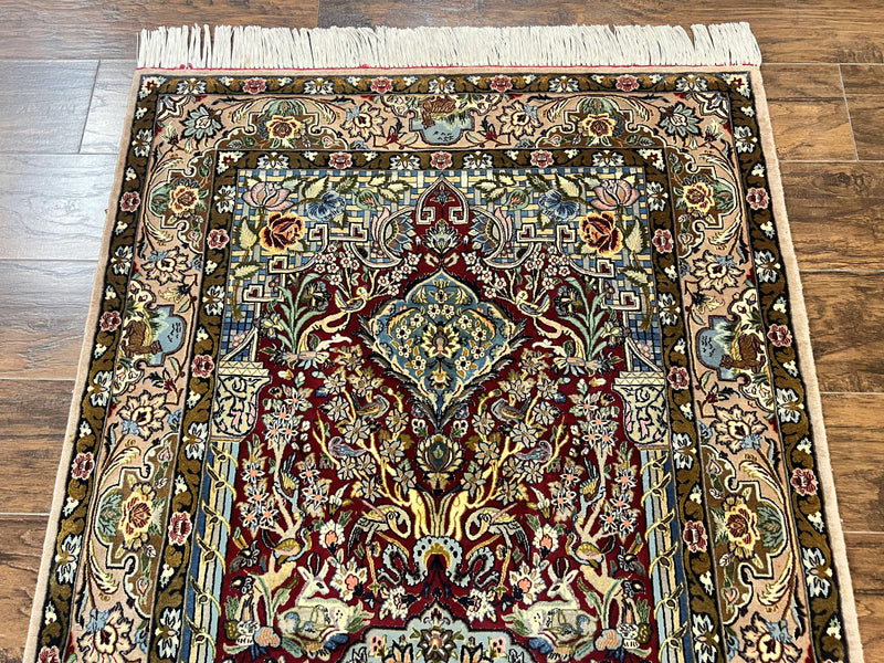 Marvelous Persian Isfahan Rug 3.7 x 5.6, Tree of Life and Animal Pictorials, Handmade Vintage Super Fine 600 KPSI, Kork Wool Silk Highlights, Rare by Jewel Rugs