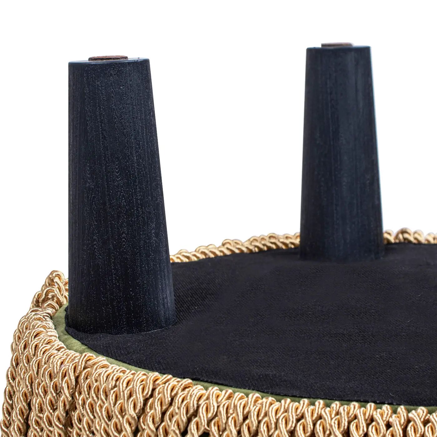 Edward - Round Upholstered Ottoman With Bullion Fringe - Olive Green by HouseOfZazla