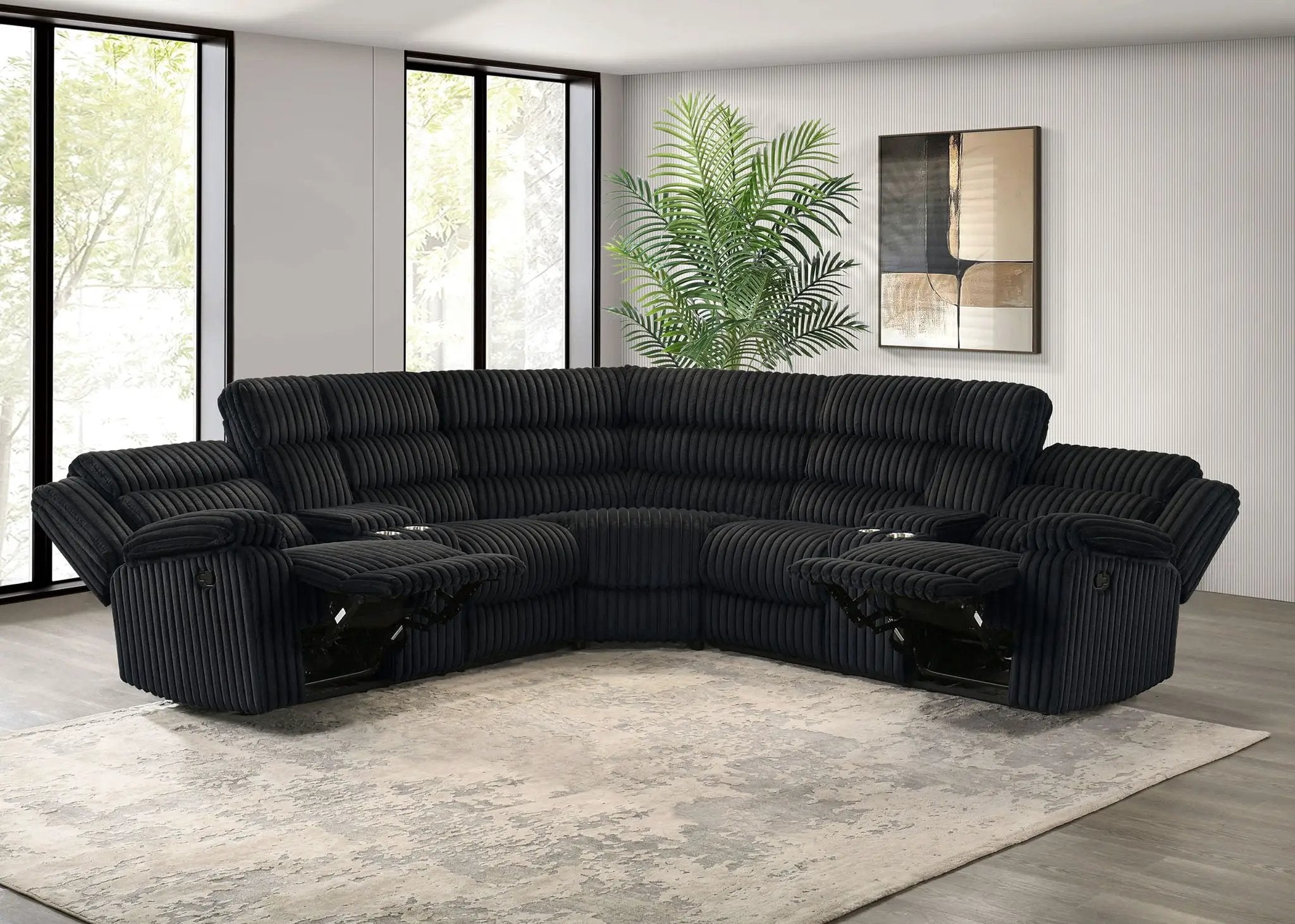 Atkinson Upholstered Reclining Sectional Sofa Black by Unique Piece Furniture