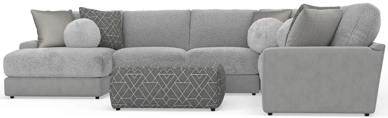 Canyon - 4 Piece Sectional With Cuddler Seat Cushions, Included Accent Pillows And Cocktail Ottoman (Left Side Facing Chaise) - Platinum by Unique Piece Furniture