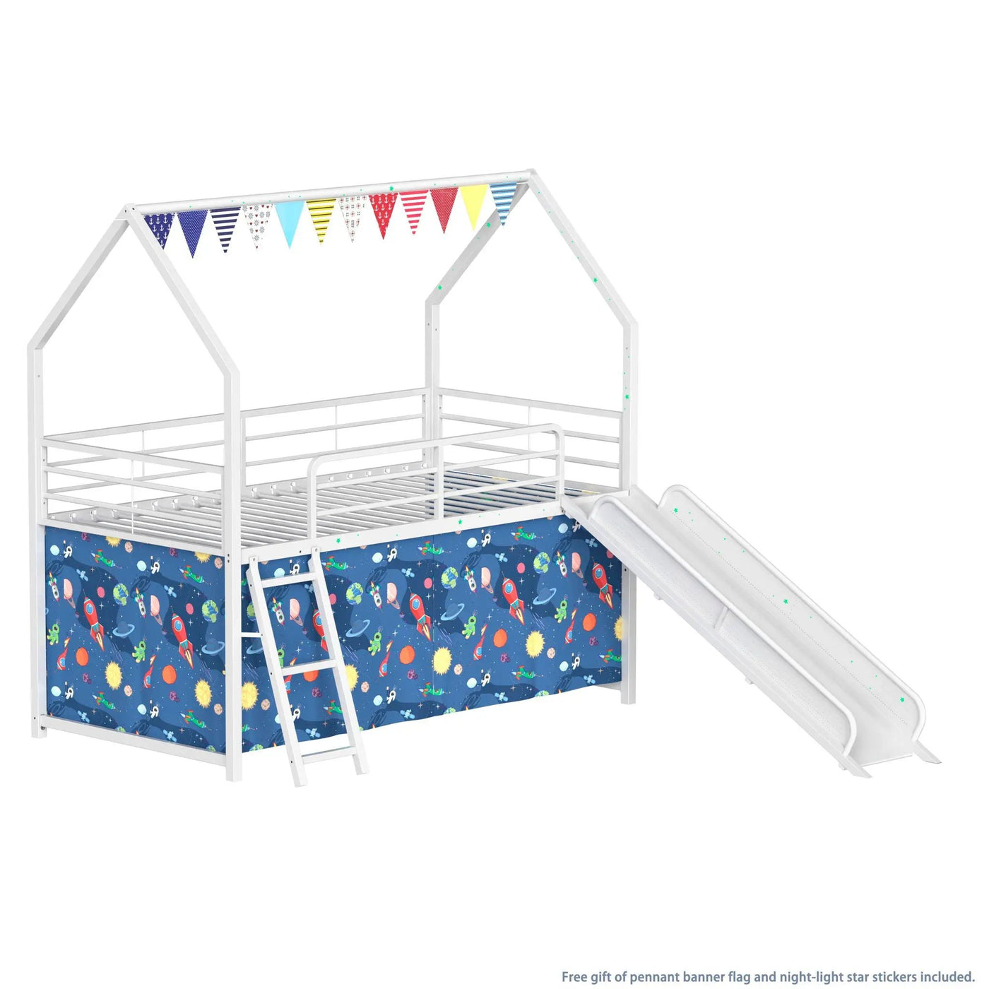 Jack - House Loft Bed With Slide And Curtain Set by HouseOfZazla