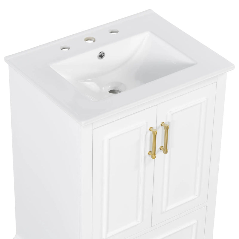 Bathroom Vanity With Sink, 1 Divided Drawer And 2 Soft Close Doors With Double Shelf
