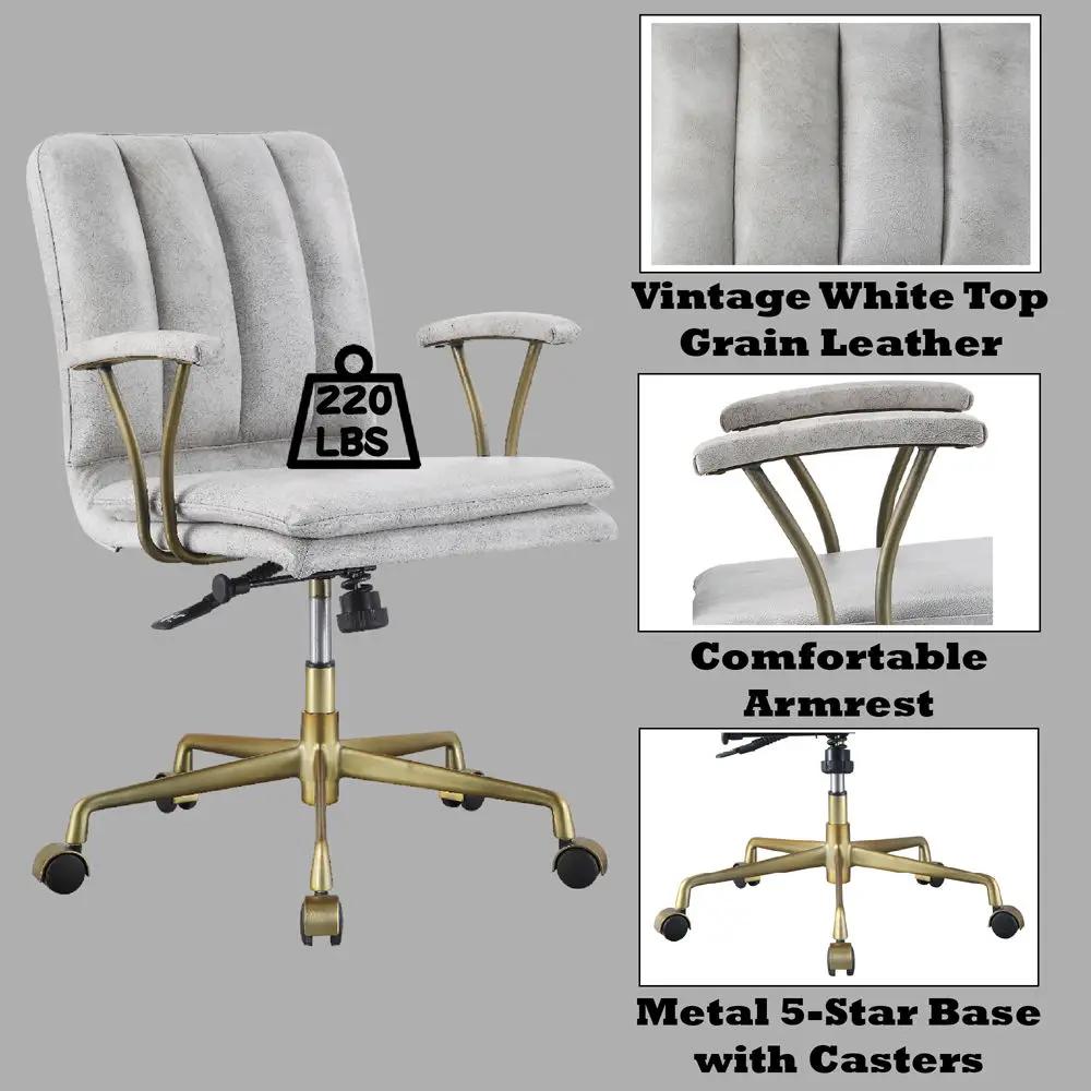 Damir - Office Chair - Vintage White Top Grain Leather & Chrome by Unique Piece Furniture