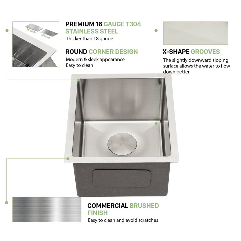 Modern Undermount Stainless Steel Kitchen Sink 16 Gauge, Deep Single Bowl by HouseOfZazla