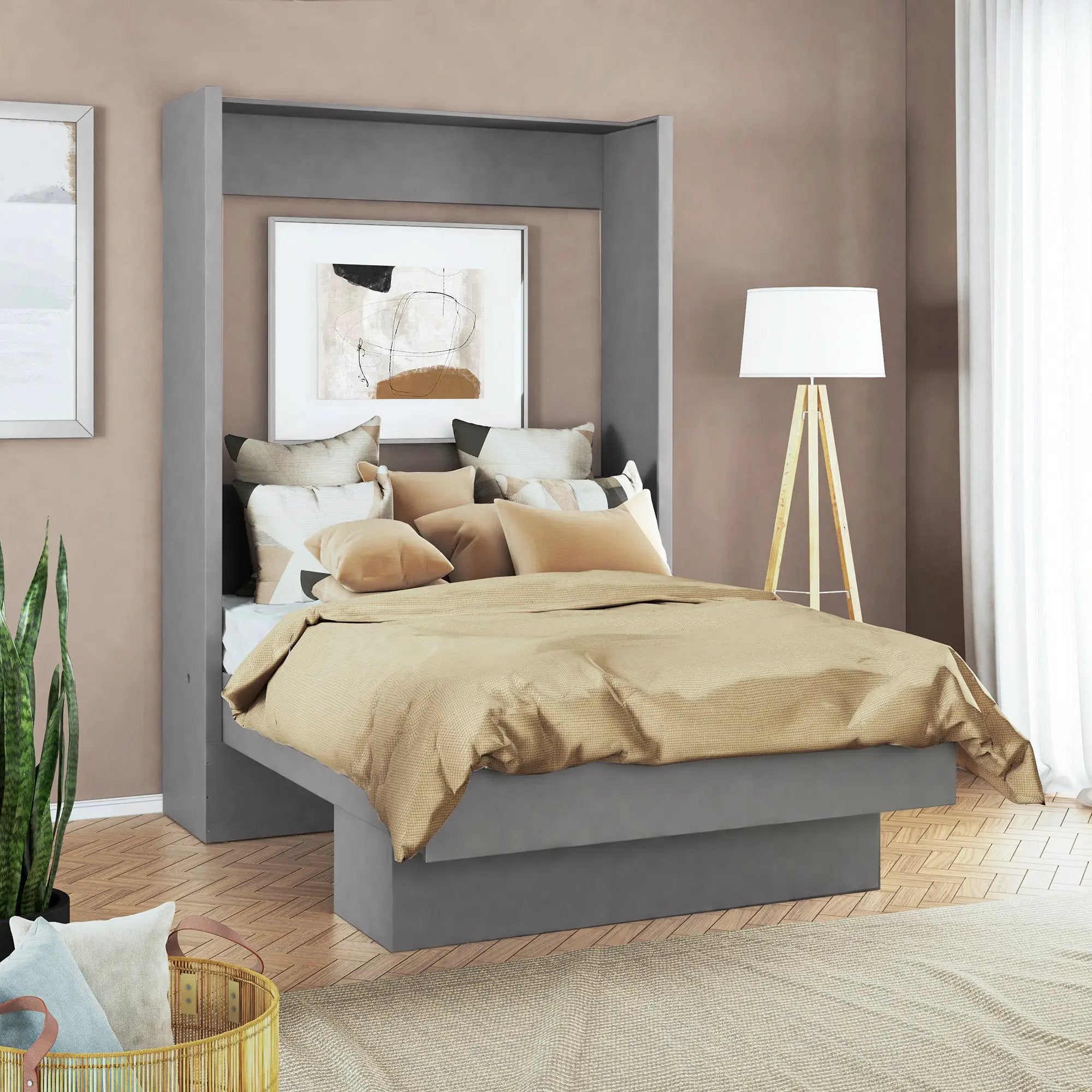 Easy-Lift Full Murphy Wall Bed in Grey with Shelf by Sharicks