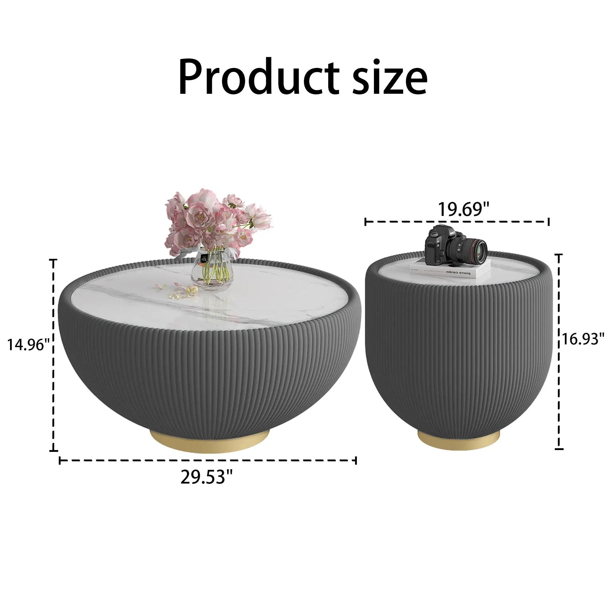 Modern Round Sintered Stone Pattern Tabletop Side Table by HouseOfZazla
