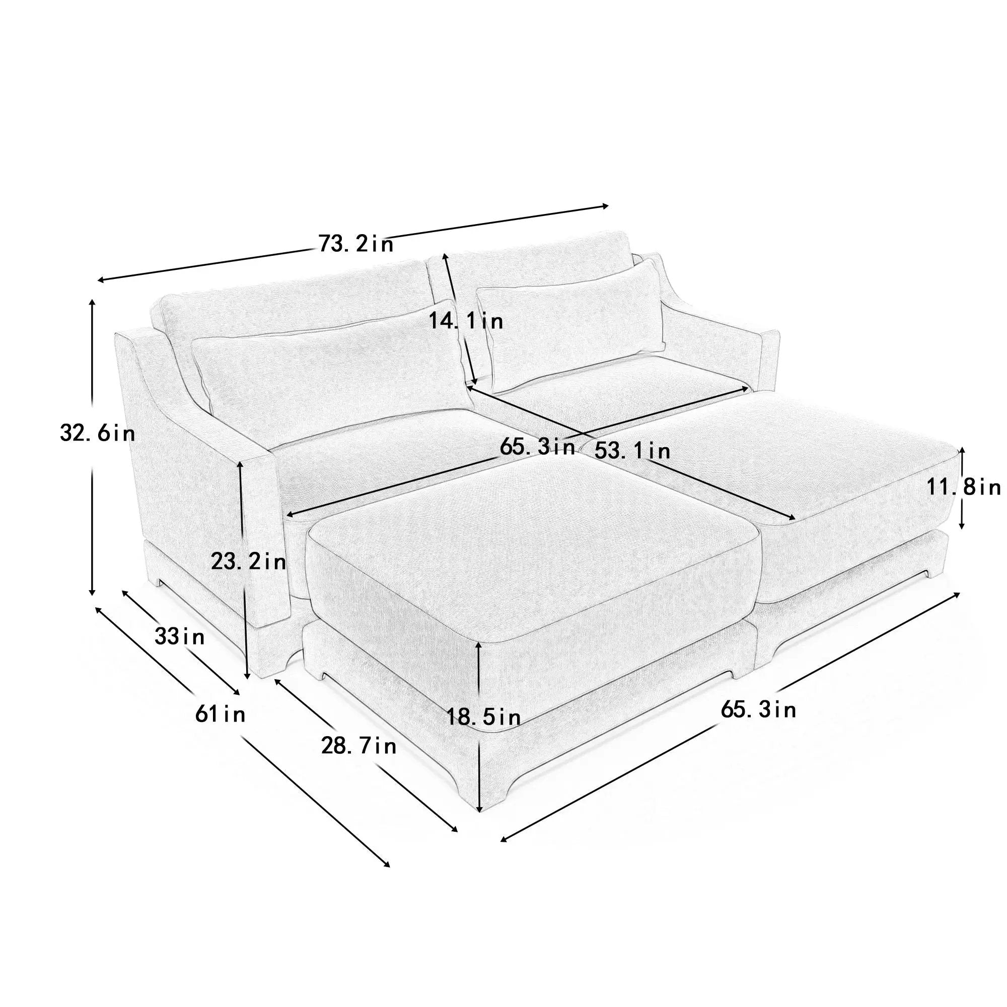 Stylish Sofa With Ottoman And Lumbar Pillows, Ergonomic Design by Unique Piece Furniture