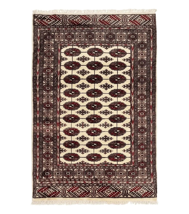 Pakistani Bokhara Rug 4x6, Turkoman Carpet, Vintage Handmade Wool Rug, Ivory by Jewel Rugs