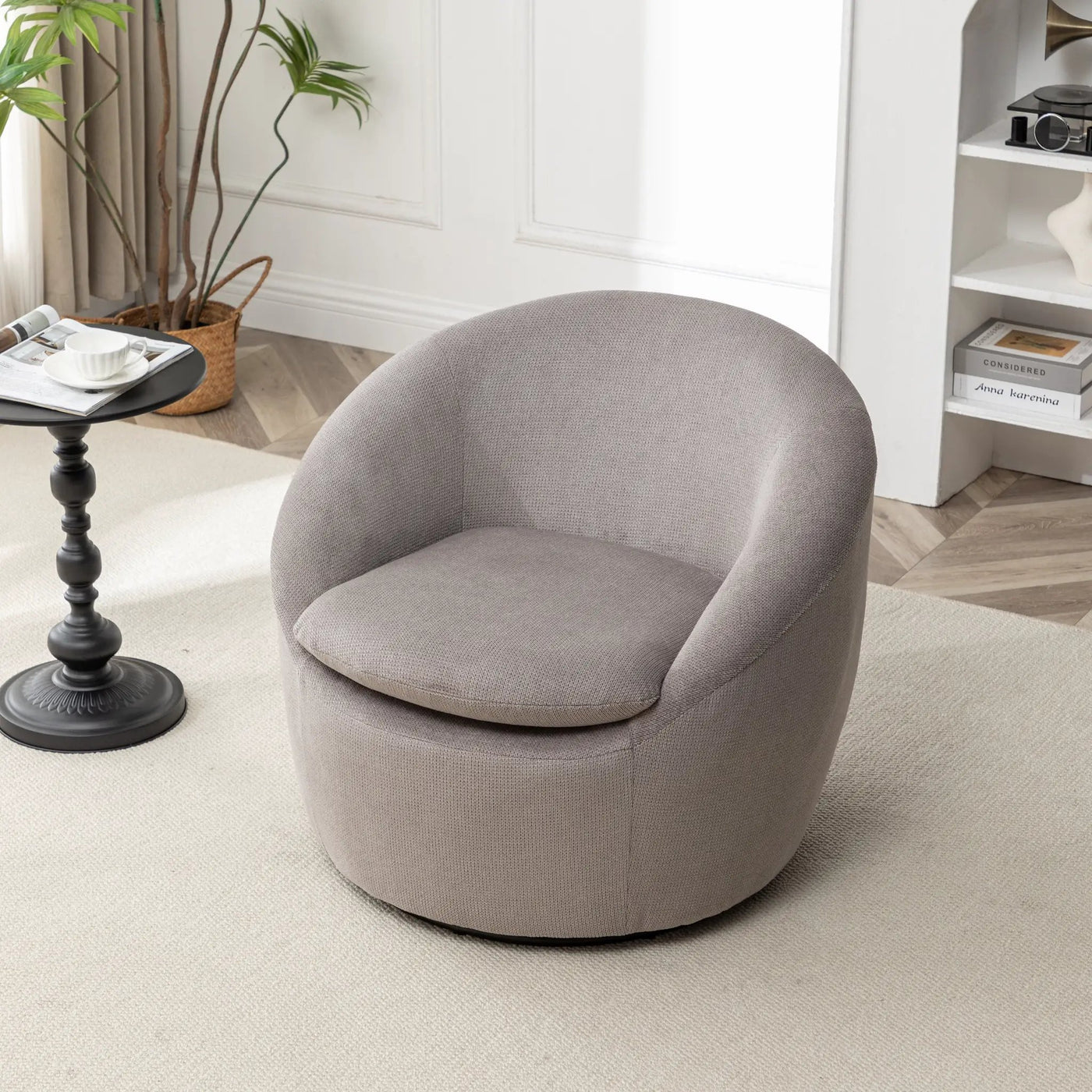Winnie Modern Teddy Fabric Barrel Chair - 360° Swivel by HouseOfZazla
