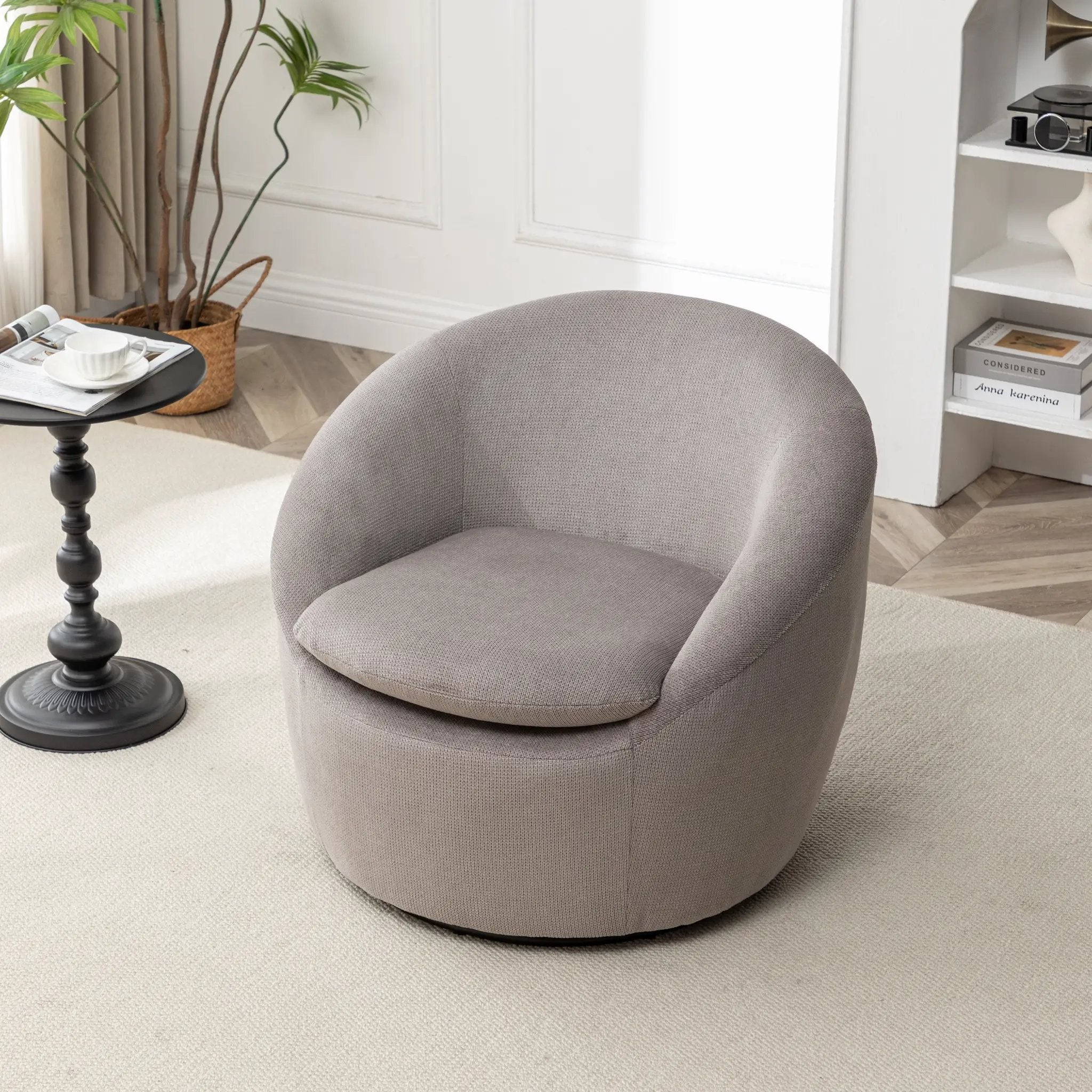 Winnie Modern Teddy Fabric Barrel Chair - 360° Swivel by HouseOfZazla