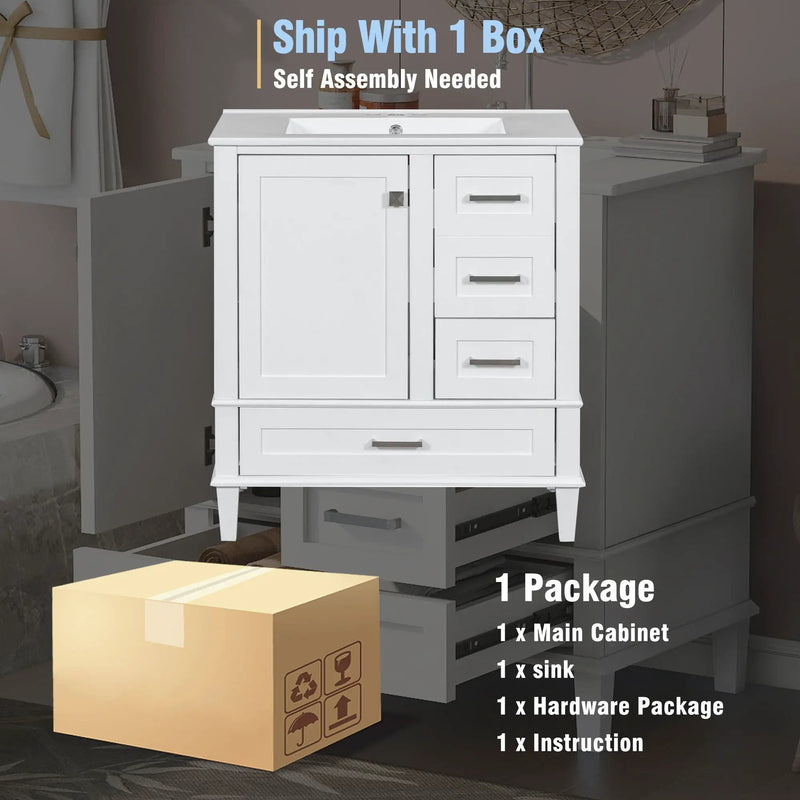 Bathroom Vanity, Modern Bathroom Cabinet With Sink Combo Set, Bathroom Storage Cabinet With A Soft Closing Door And 3 Drawers, Solid Wood Frame by HouseOfZazla