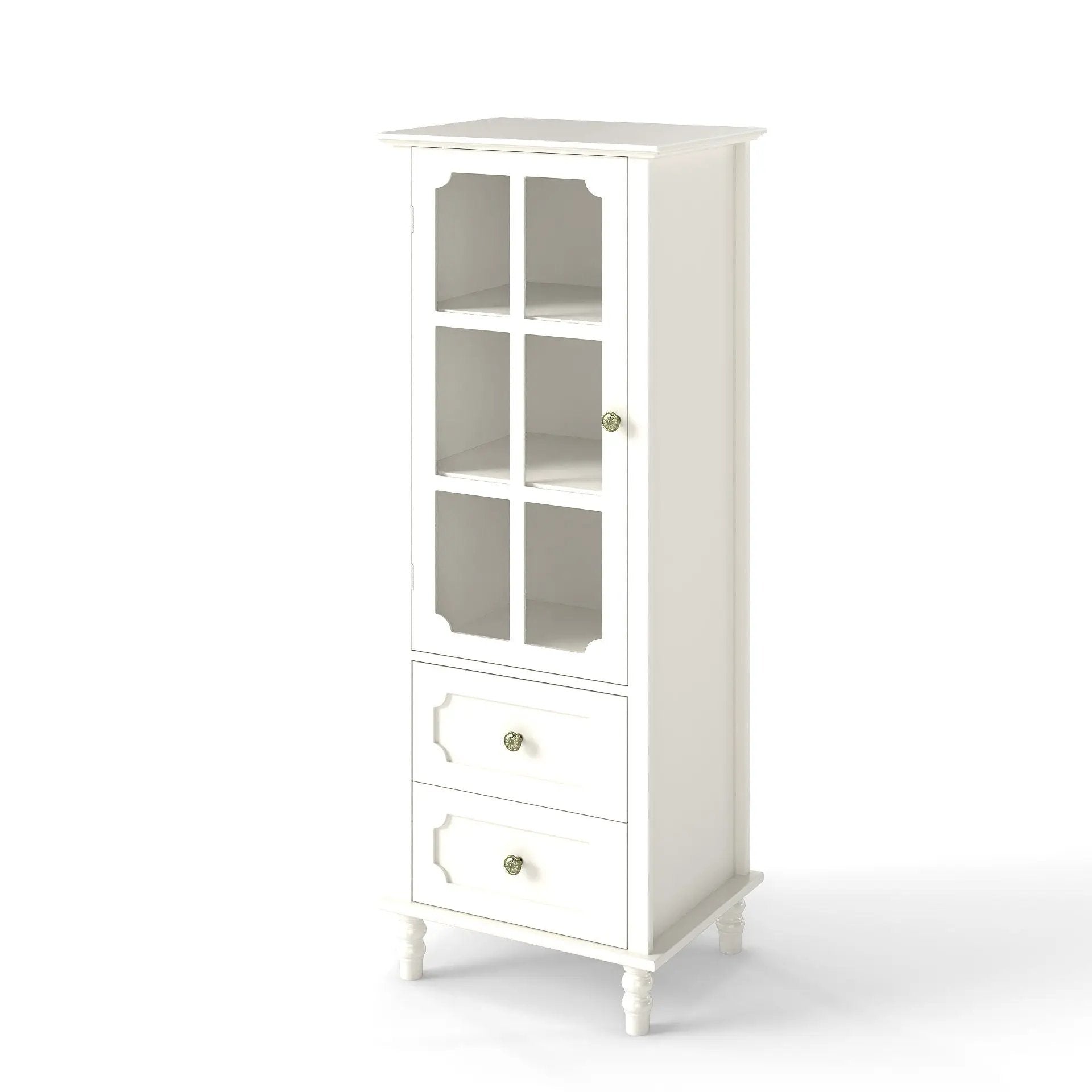 Minimalism Buffet Cabinet With Glass Doors And Double Drawer