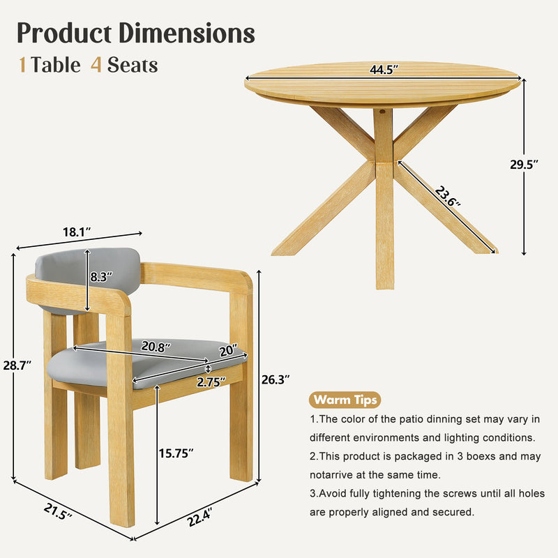 5-Piece Outdoor Acacia Wood Round Dining Set by HouseOfZazla
