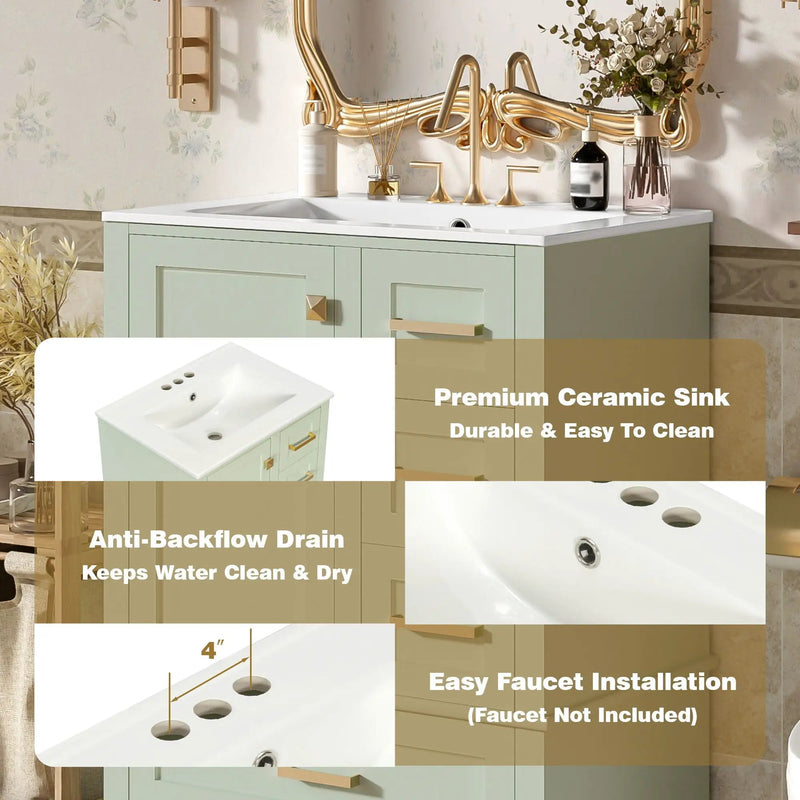Bathroom Vanity, Modern Bathroom Cabinet With Sink Combo Set, Bathroom Storage Cabinet With A Soft Closing Door And 3 Drawers, Solid Wood Frame by HouseOfZazla