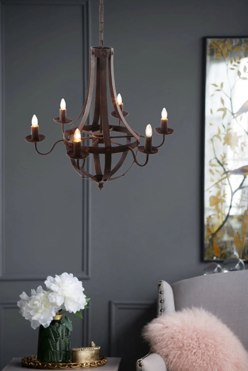 6 Light Metal Chandelier, Hanging Light Fixture With Adjustable Chain For Kitchen, Bulb Not Included - Black by HouseOfZazla