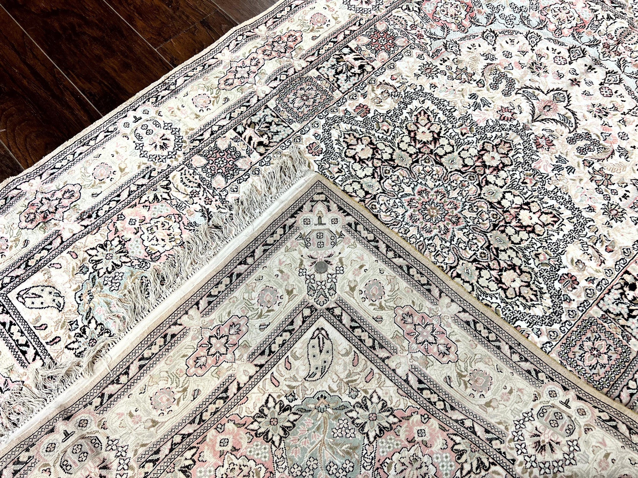 Silk Indian Kashmiri Rug 4x6, Handmade, Ivory, Fine 240 KPSI by Jewel Rugs
